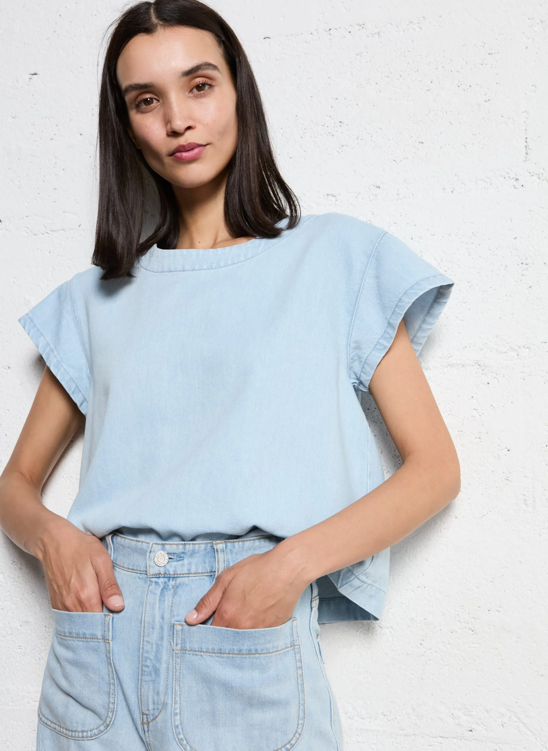 Jeans-Top mit Rundhalsausschnitt Blau CLIO
