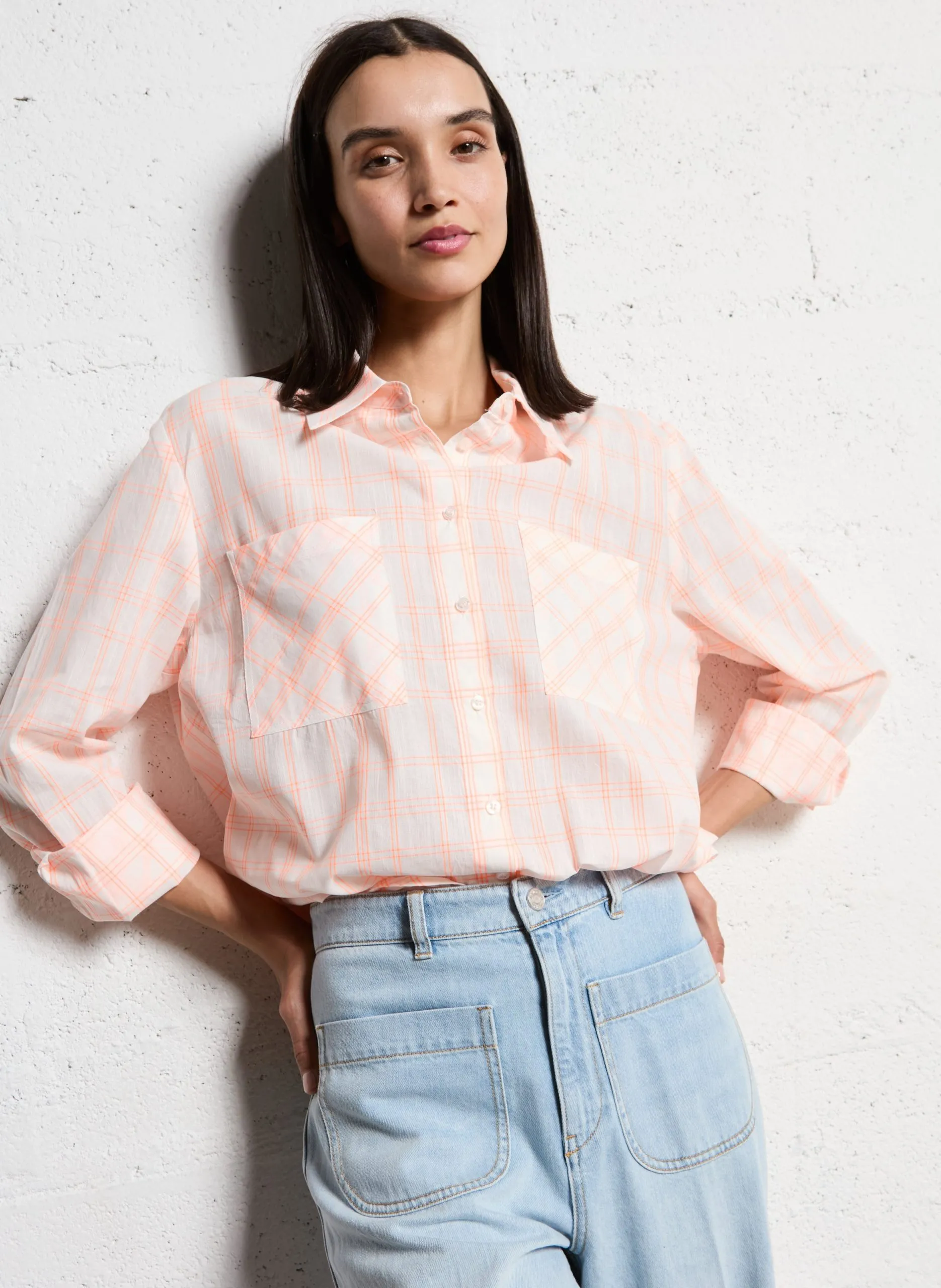 Weite Karo-Bluse Orange HILARA