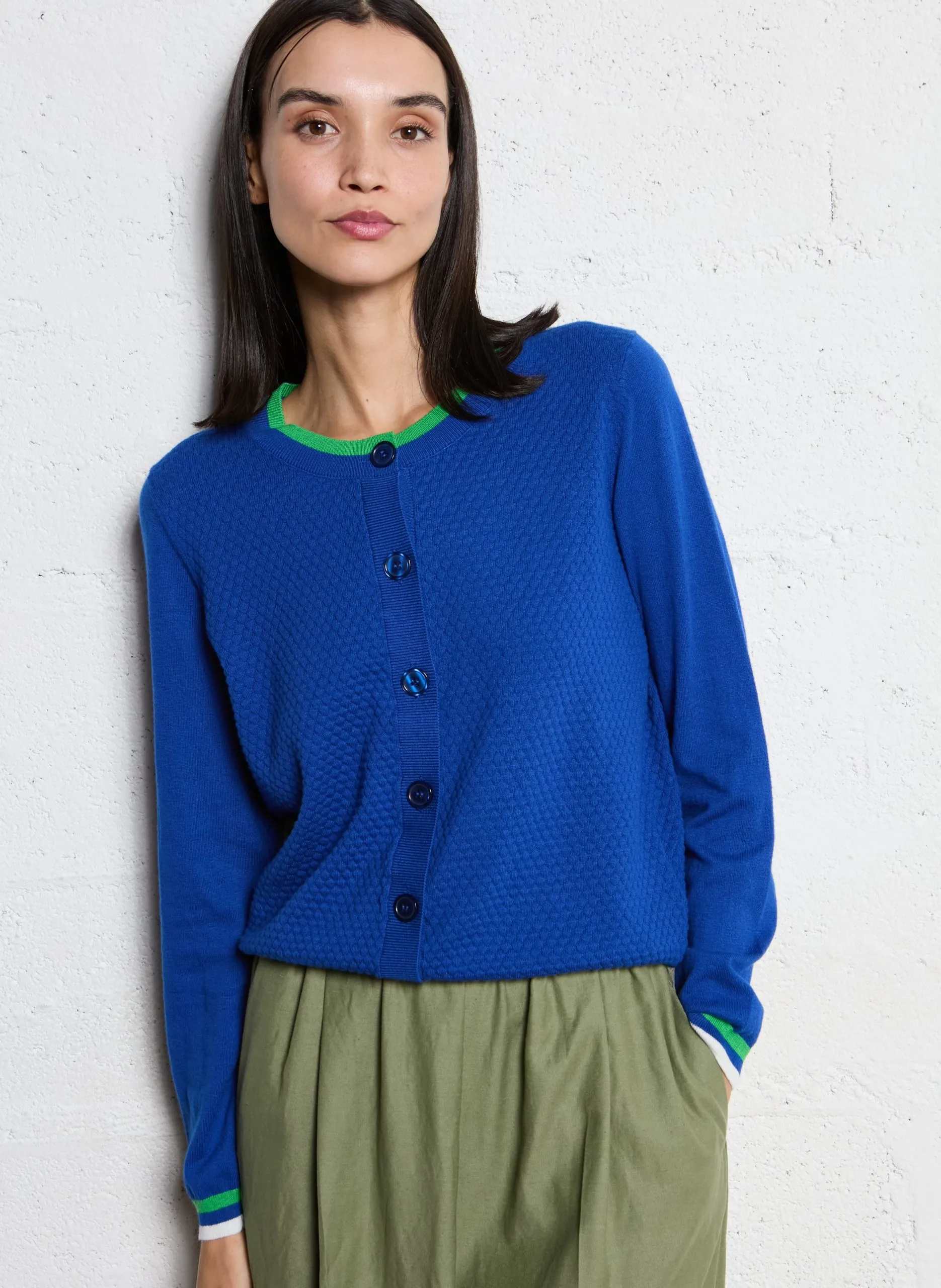 Baumwoll-Cardigan mit Rundhalsausschnitt Blau JAMIE