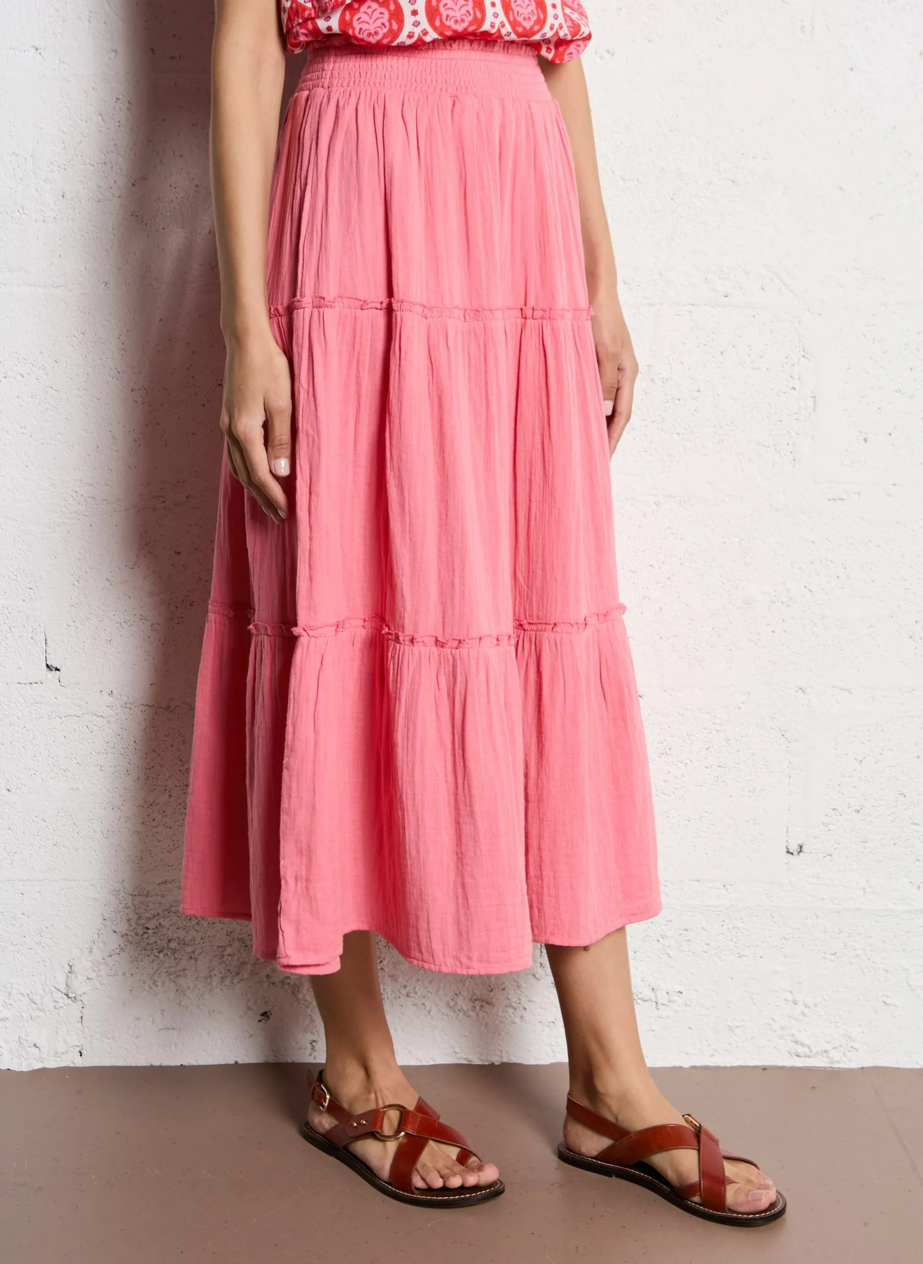 Ausgestellter Midirock mit Print Rosa JOLY