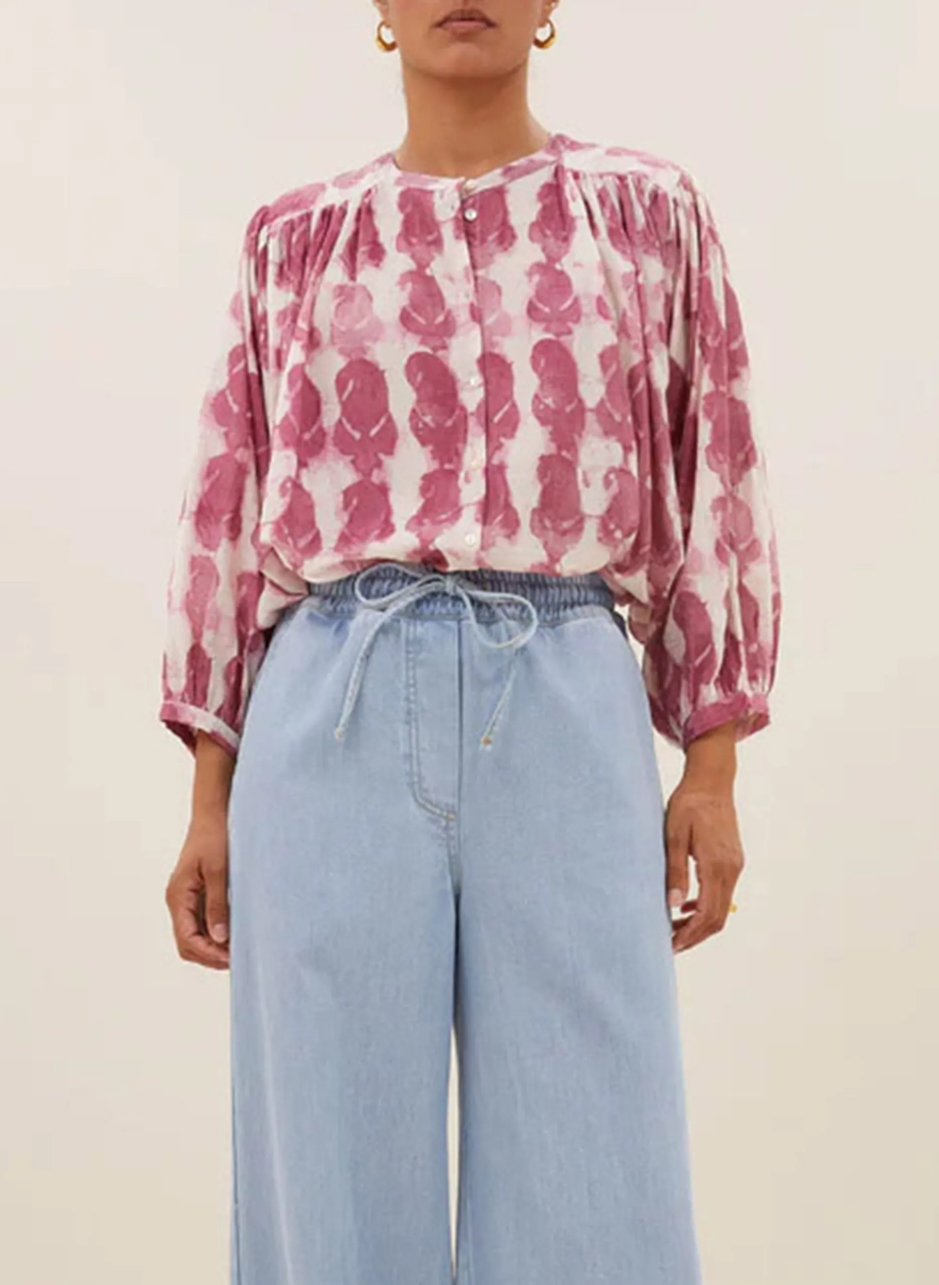 Gerade Bluse aus bedruckter Baumwolle Rosa BECKY