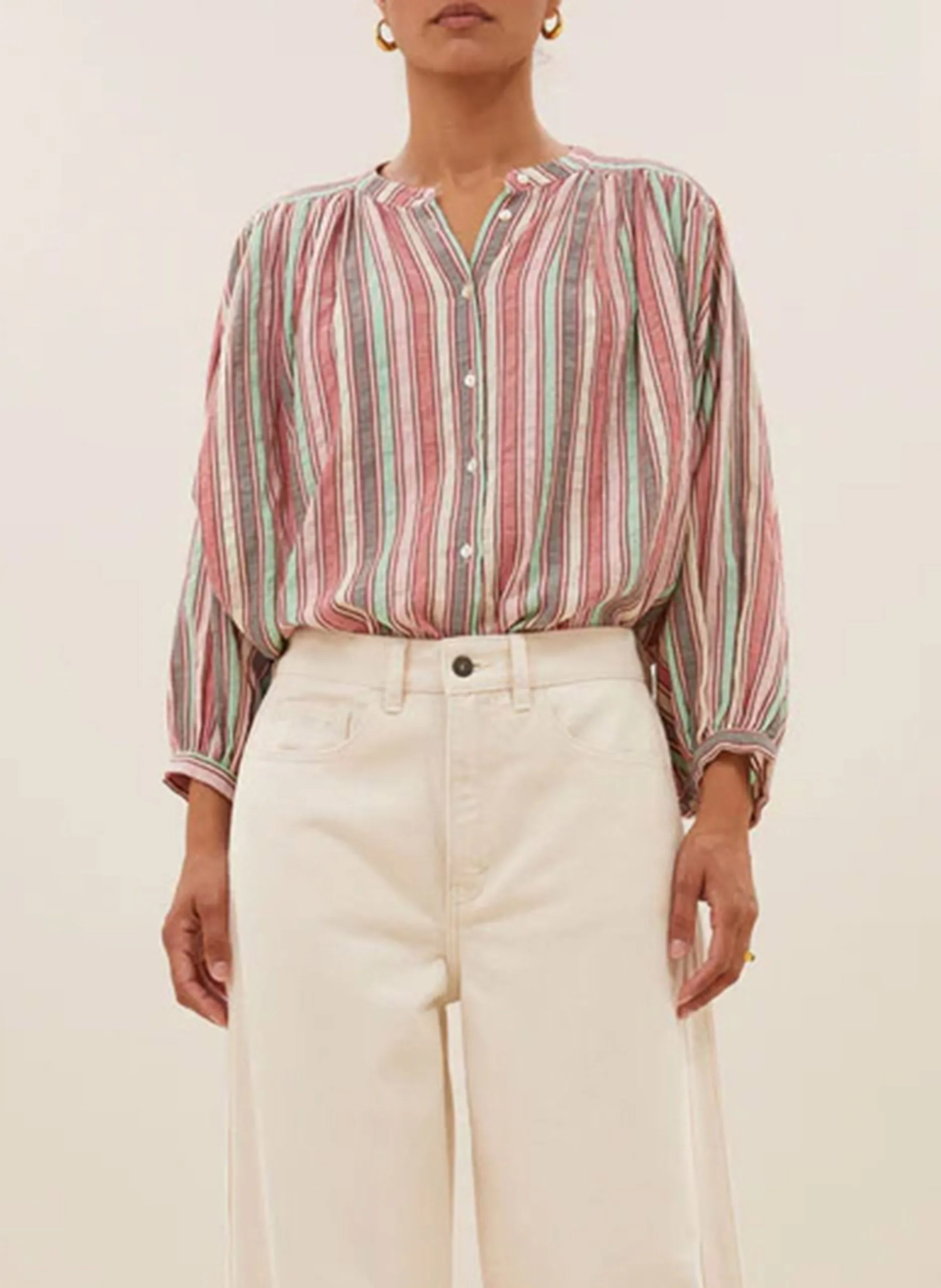 Gestreifte gerade Bluse aus Baumwolle Mehrfarbig BECKY