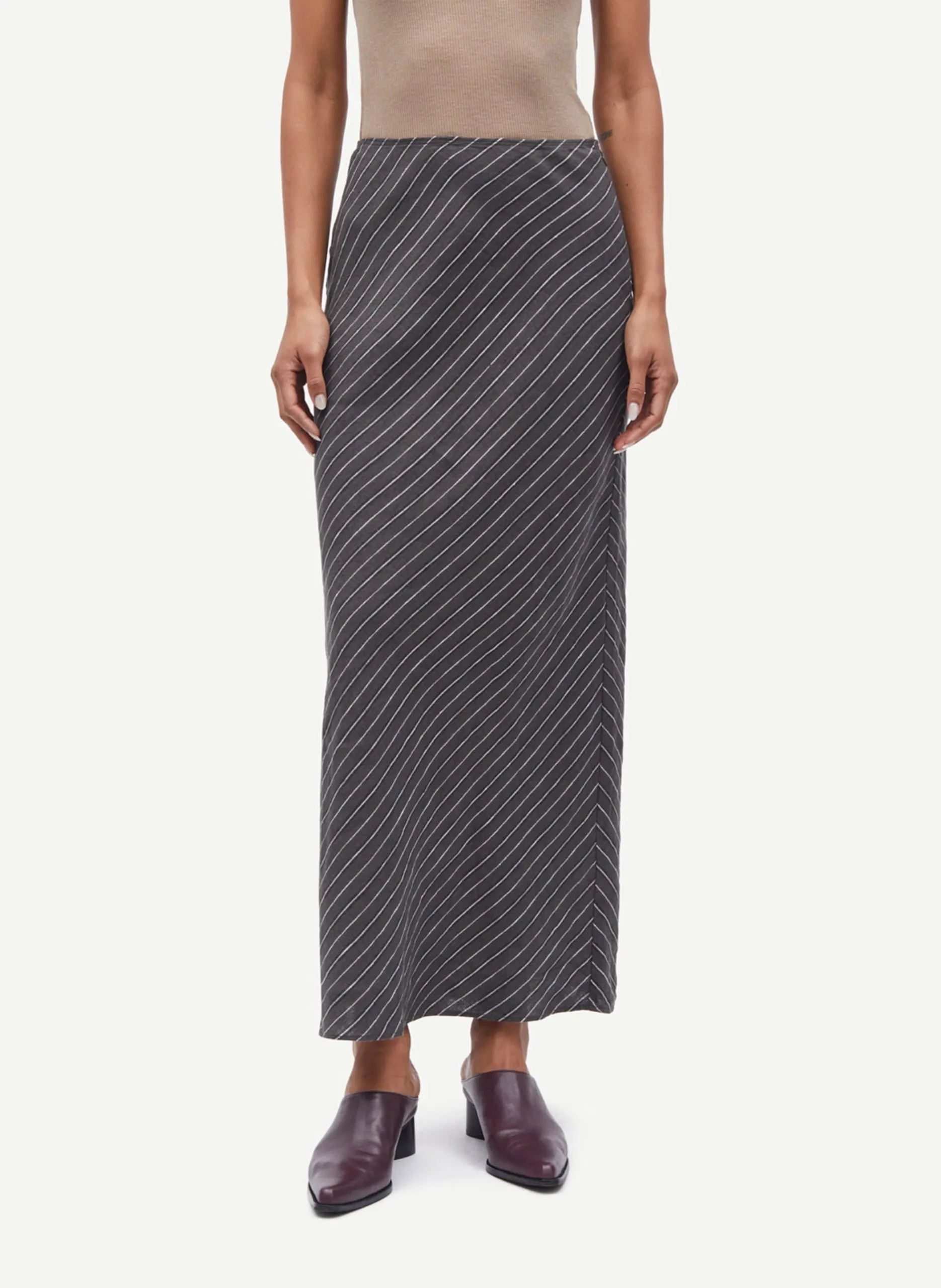 Gestreifter langer Leinenrock Khaki SAAGNETA