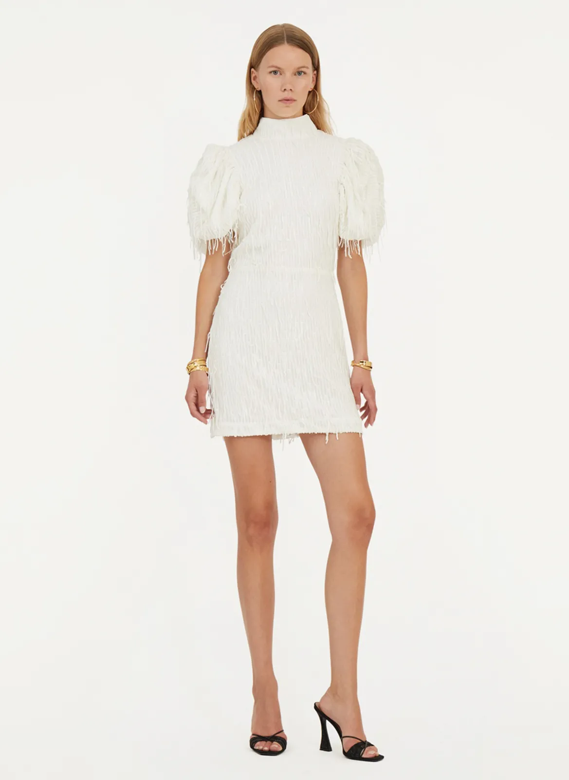 Kurzes Kleid aus recycelten Mischfasern Weiss