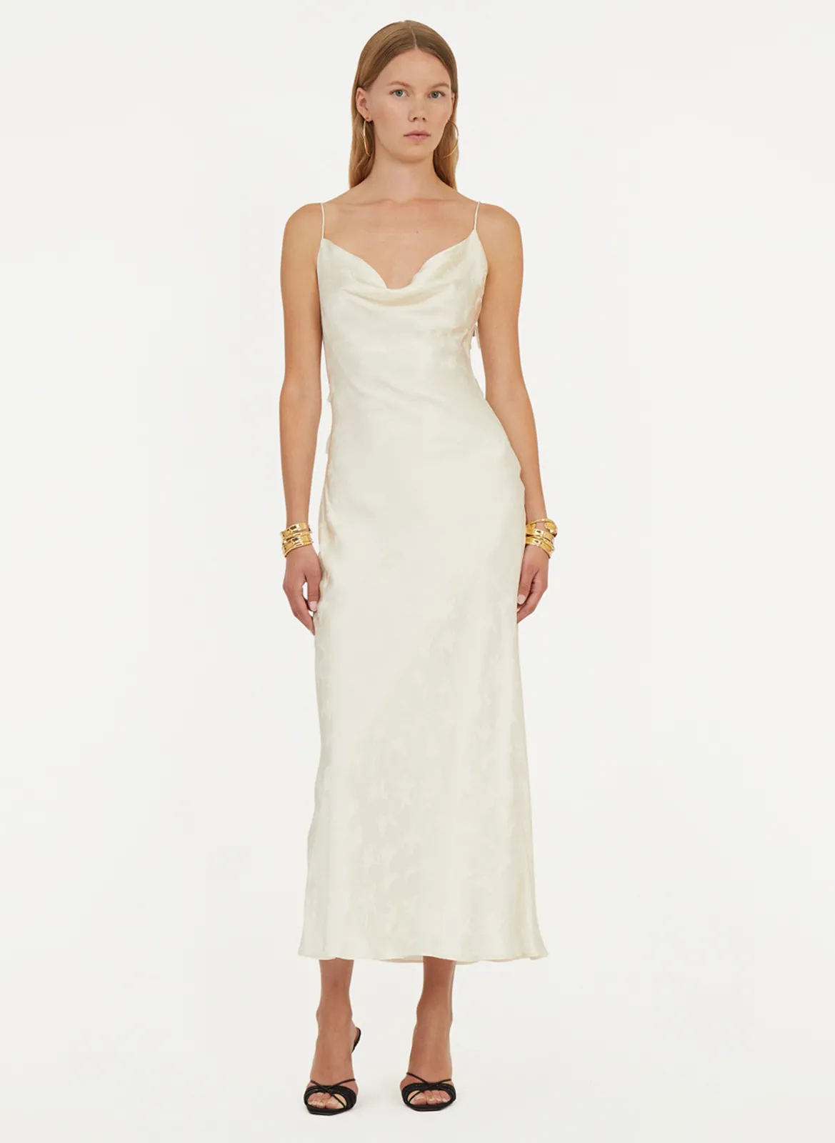 Langes Seidenkleid mit Druck Mehrfarbig