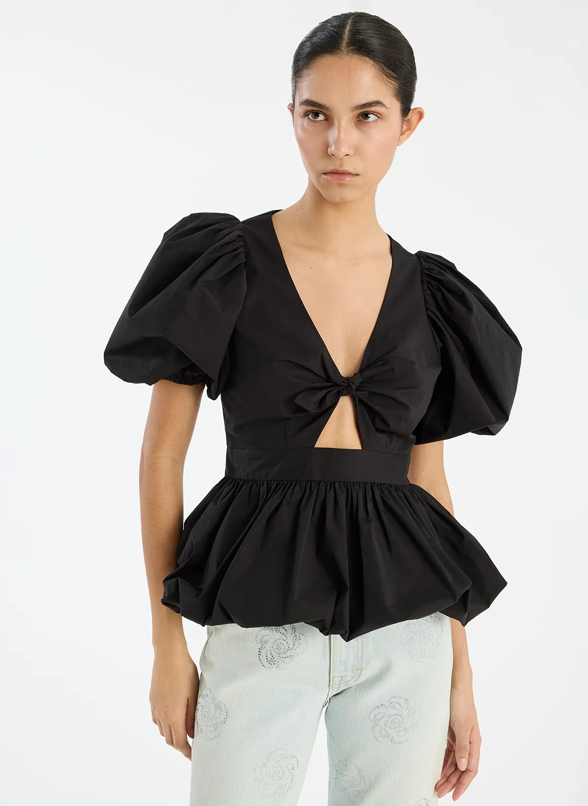 Gerade geschnittenes Top aus Baumwoll-Mix Schwarz