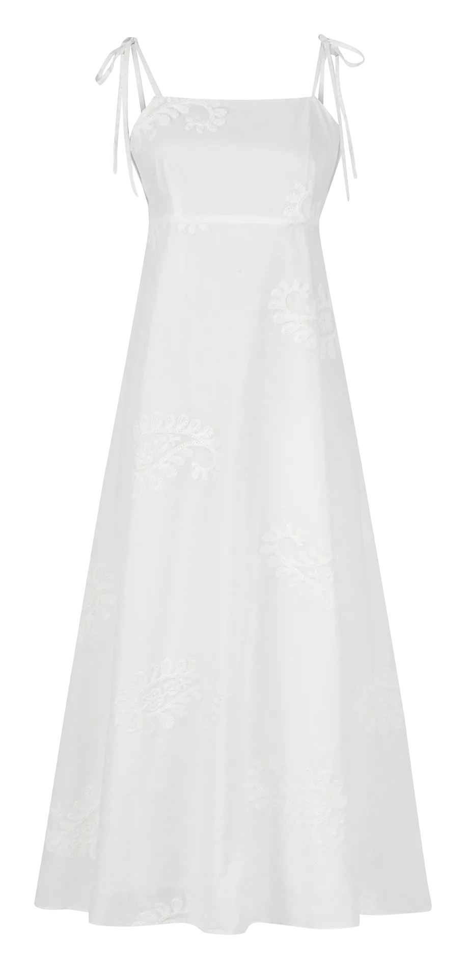 Langes, besticktes Trägerkleid Weiss NACERA