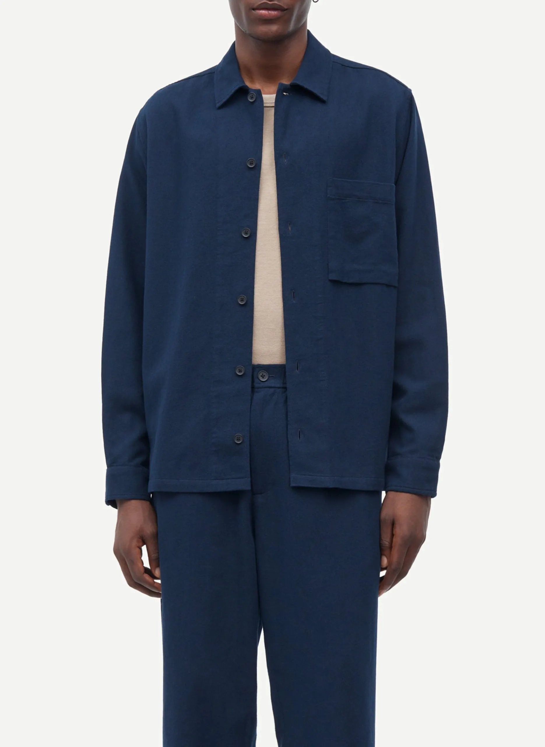 Klassisches Hemd aus Bio-Baumwolle und Leinenmischung Blau SADAMON