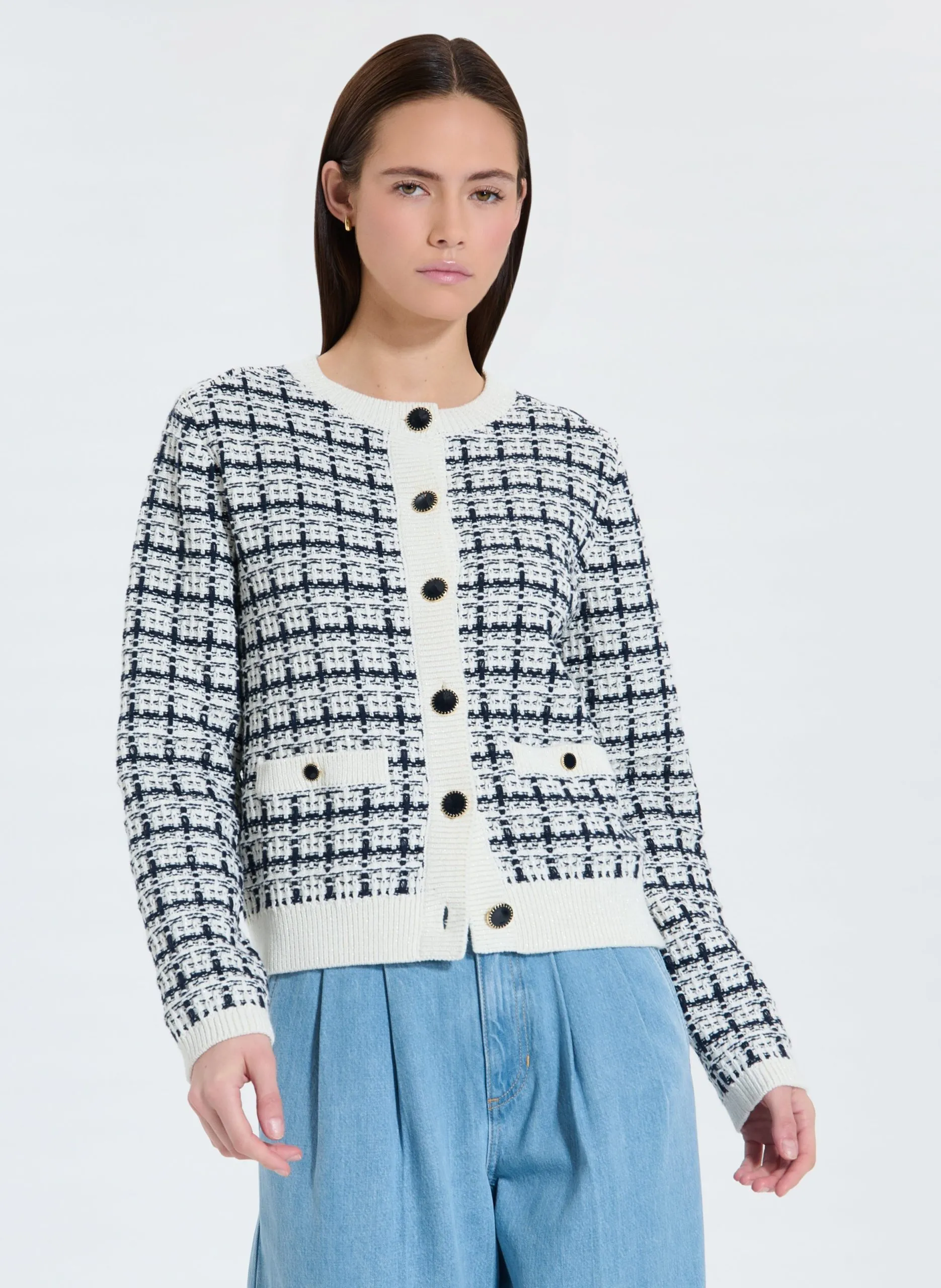 Geknöpfte Tweed-Strickjacke Blau GATES