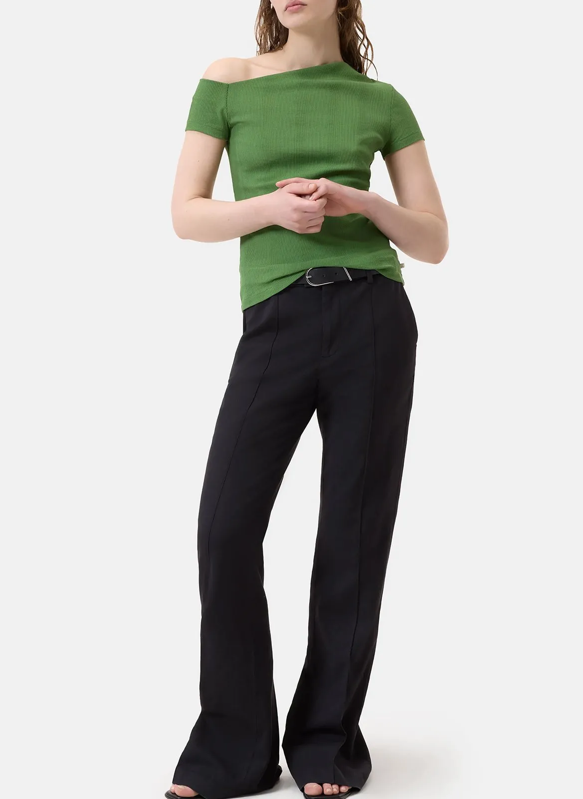 Asymmetrisches figurbetontes T-Shirt Grun