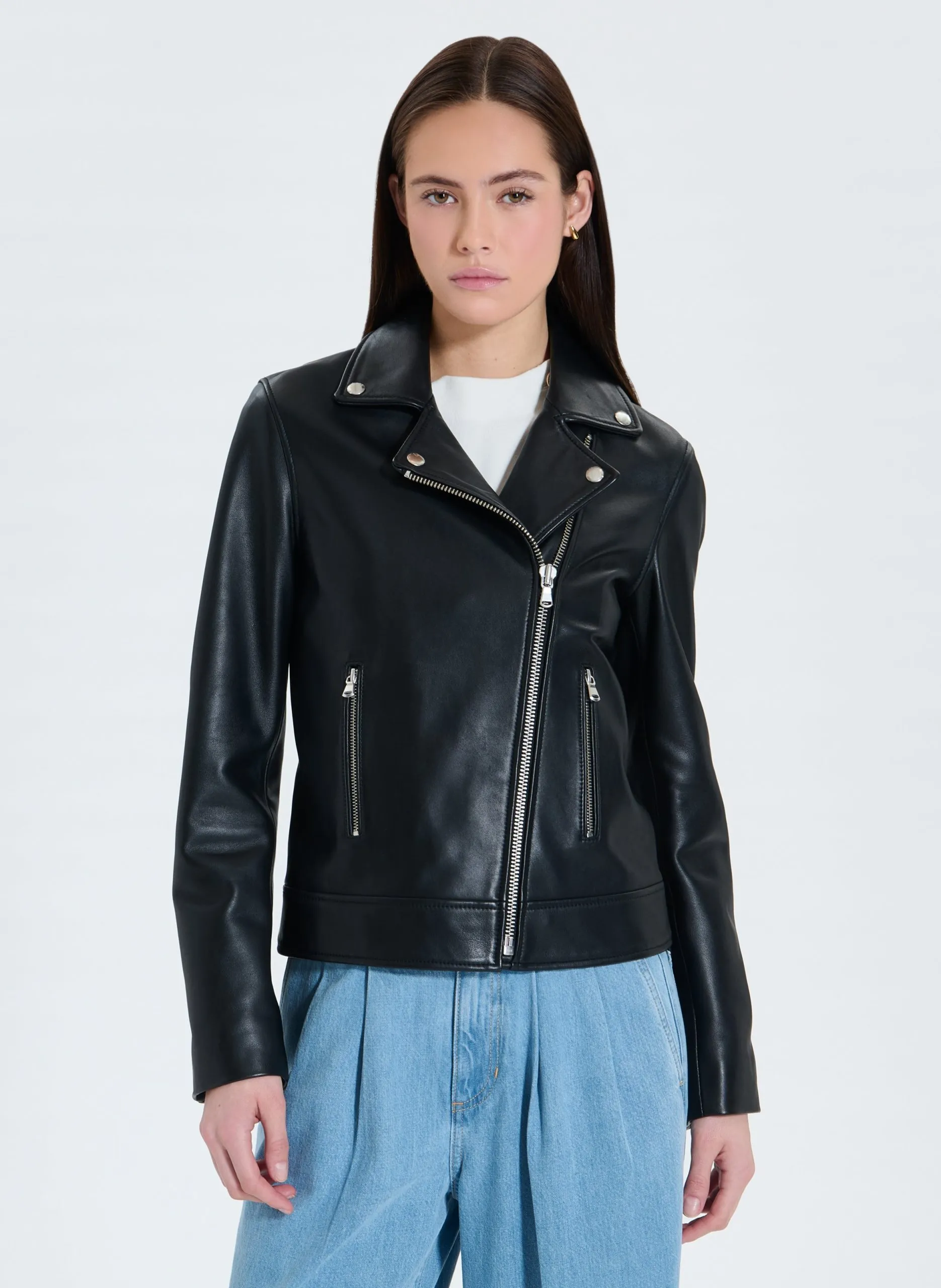 Gerade geschnittene Lederjacke Schwarz HANCORE