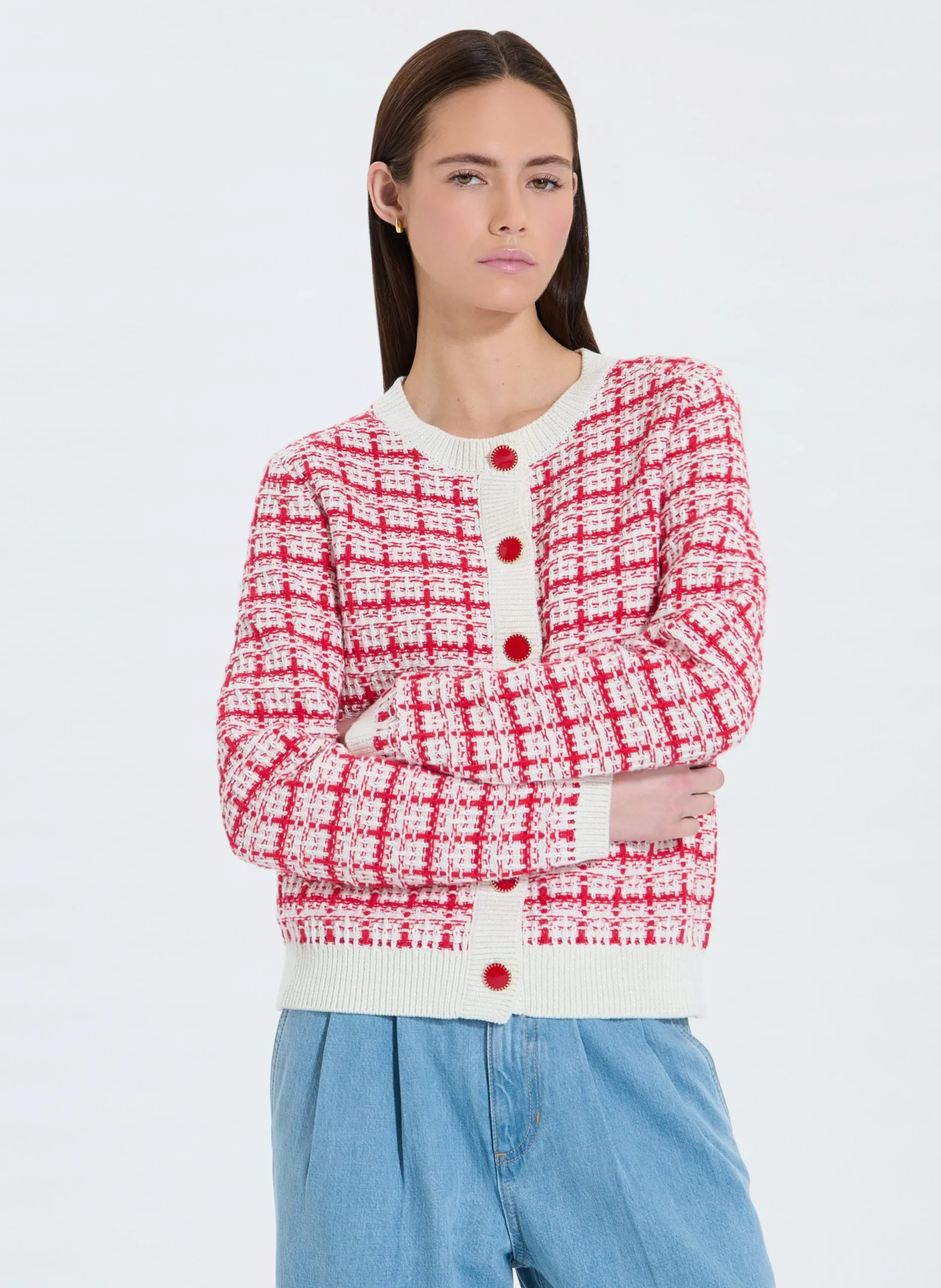 Geknöpfte Tweed-Strickjacke Rot GATES