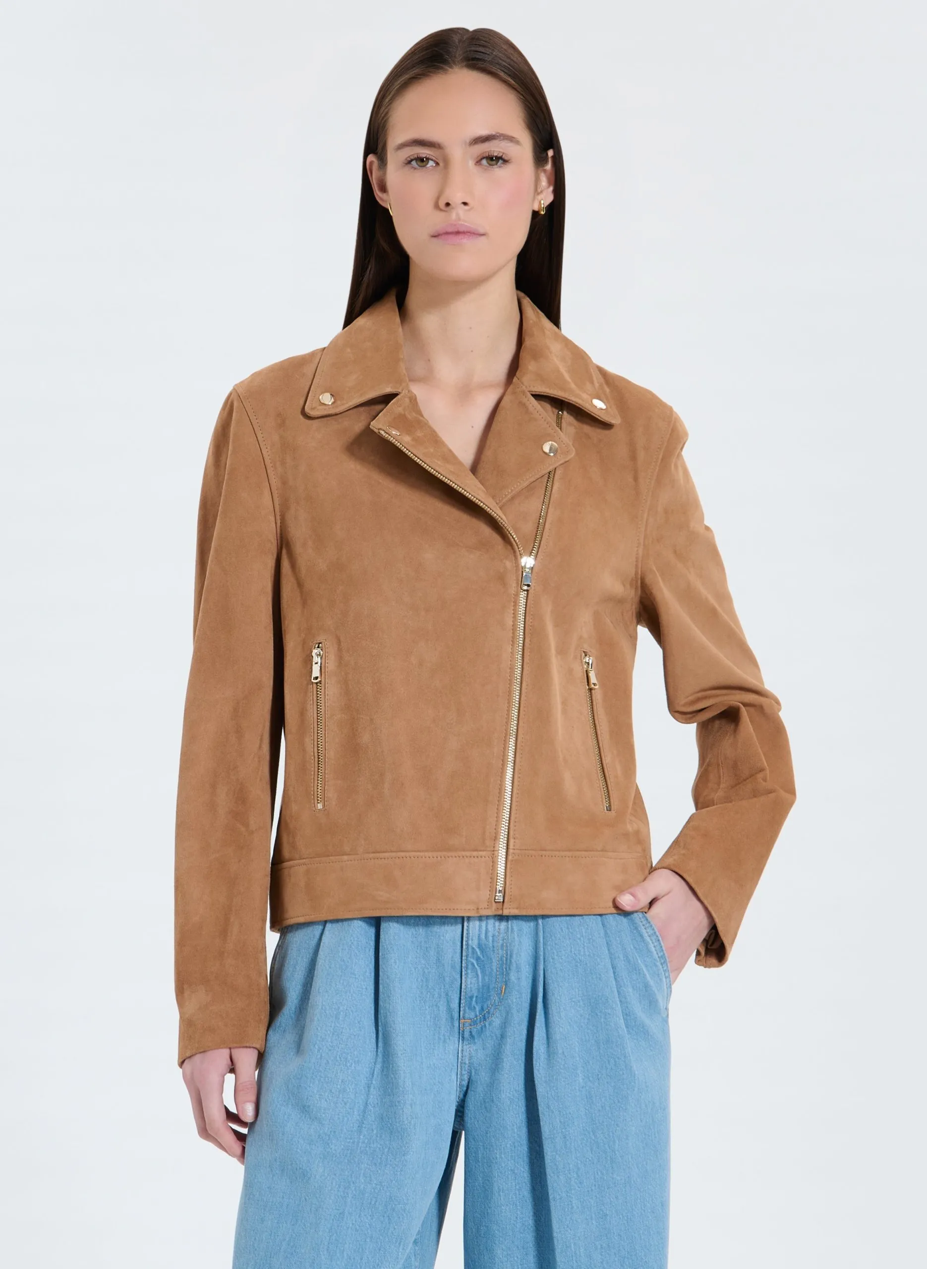 Gerader Wildleder-Lederblouson Beige HANCORE