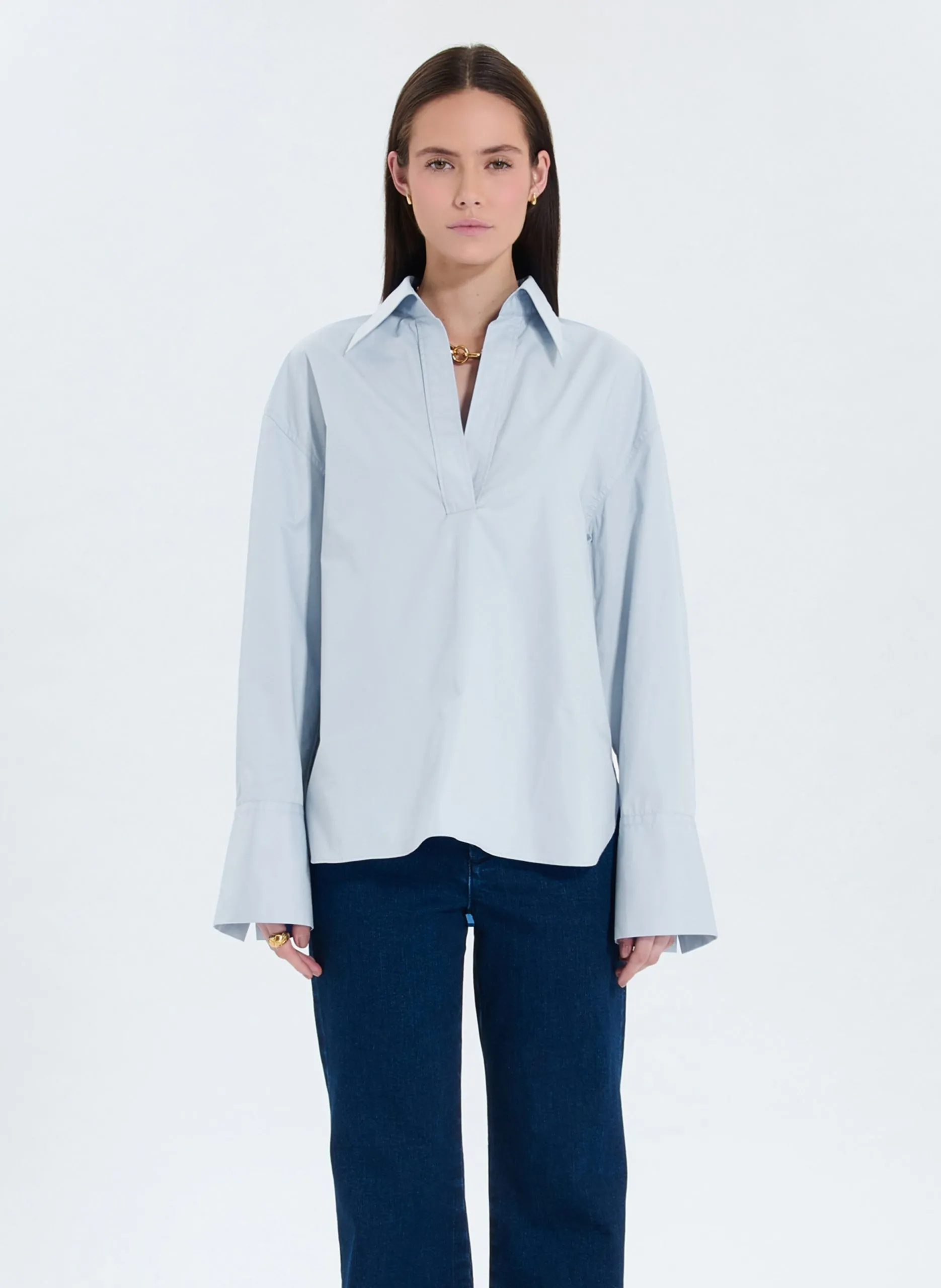 Oversize-Bluse aus Baumwolle Blau CAPRICE