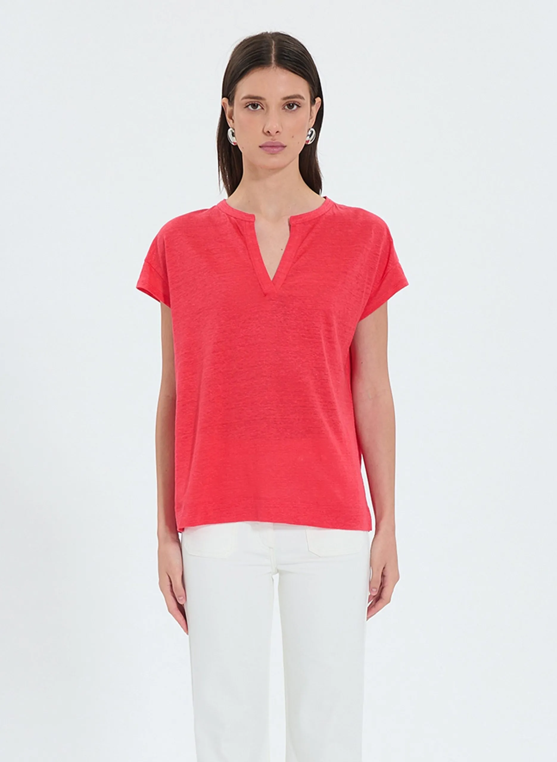 Henley-Top aus Leinen Rosa THEBES