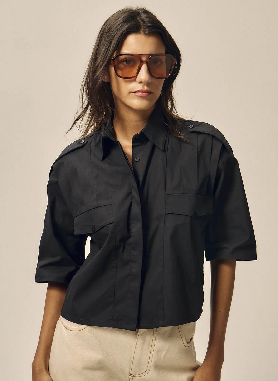 Baumwoll-Bluse Schwarz ALYA