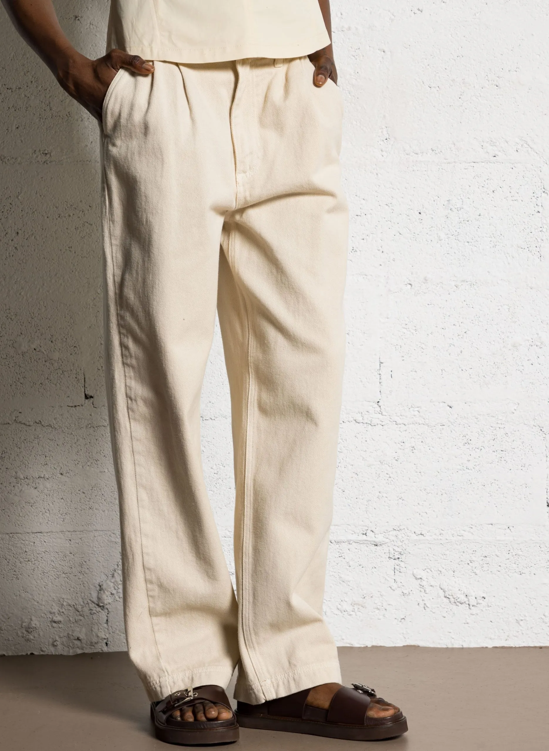 Baumwollhose - gerade geschnitten mit hohem Bund Beige HUGO