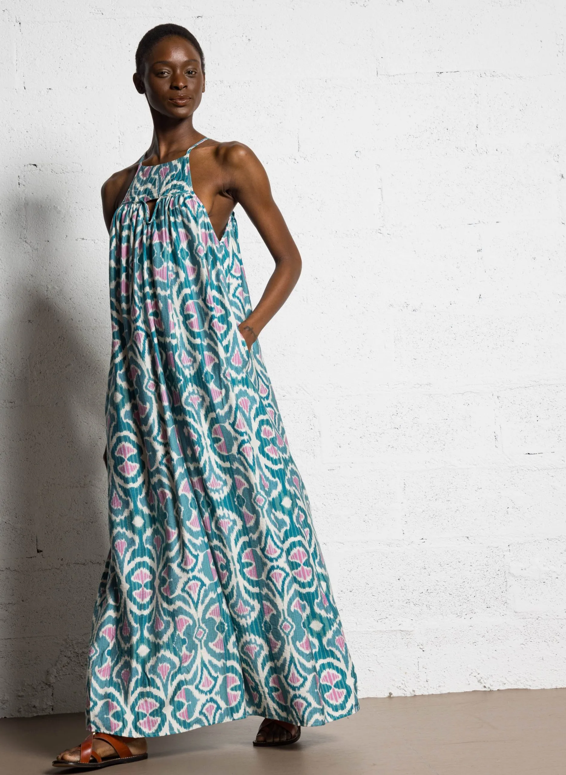 Bedrucktes weites Kleid Grun