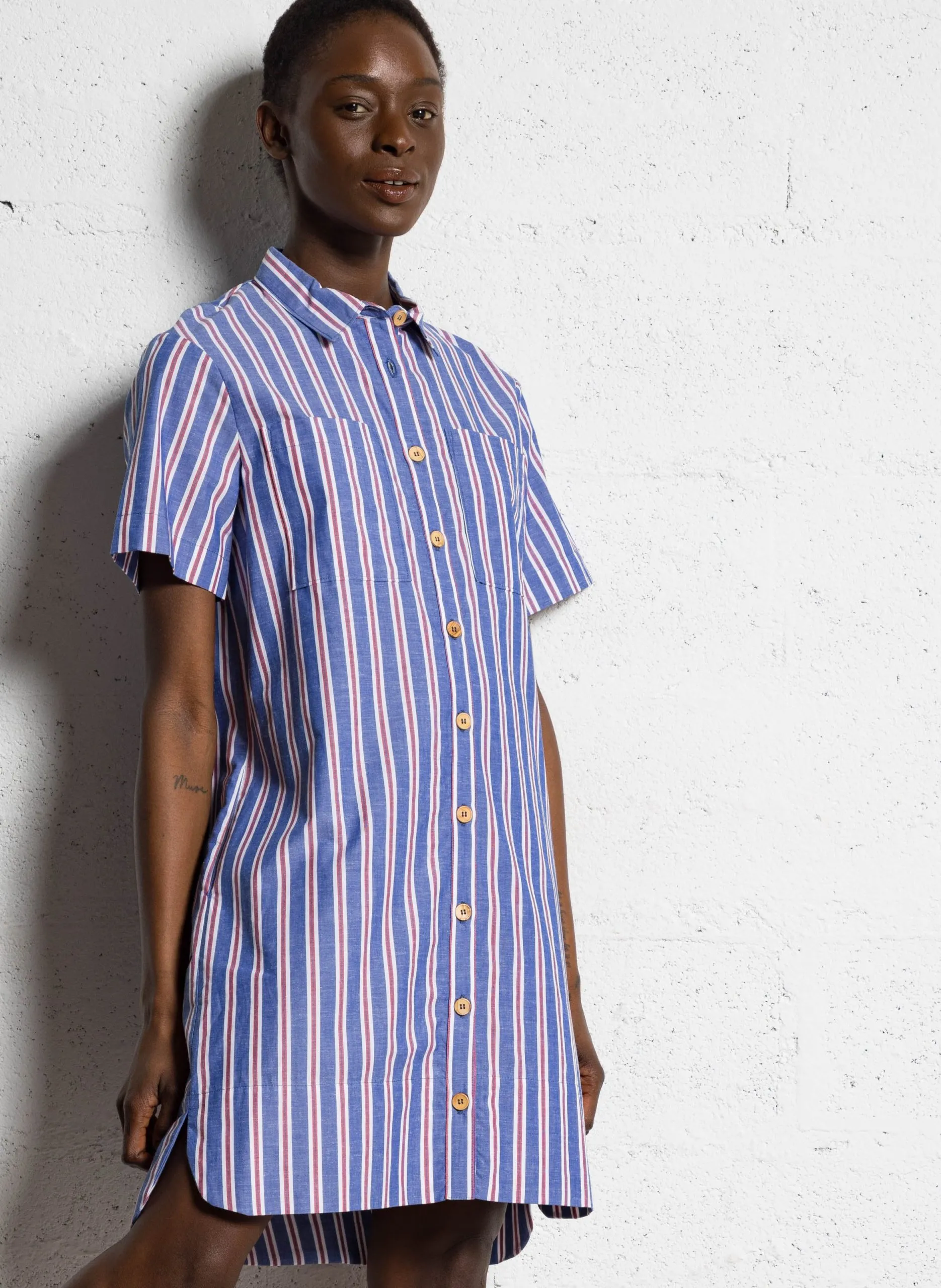 Oversize-Kleid aus gestreifter Baumwollmischung Mehrfarbig