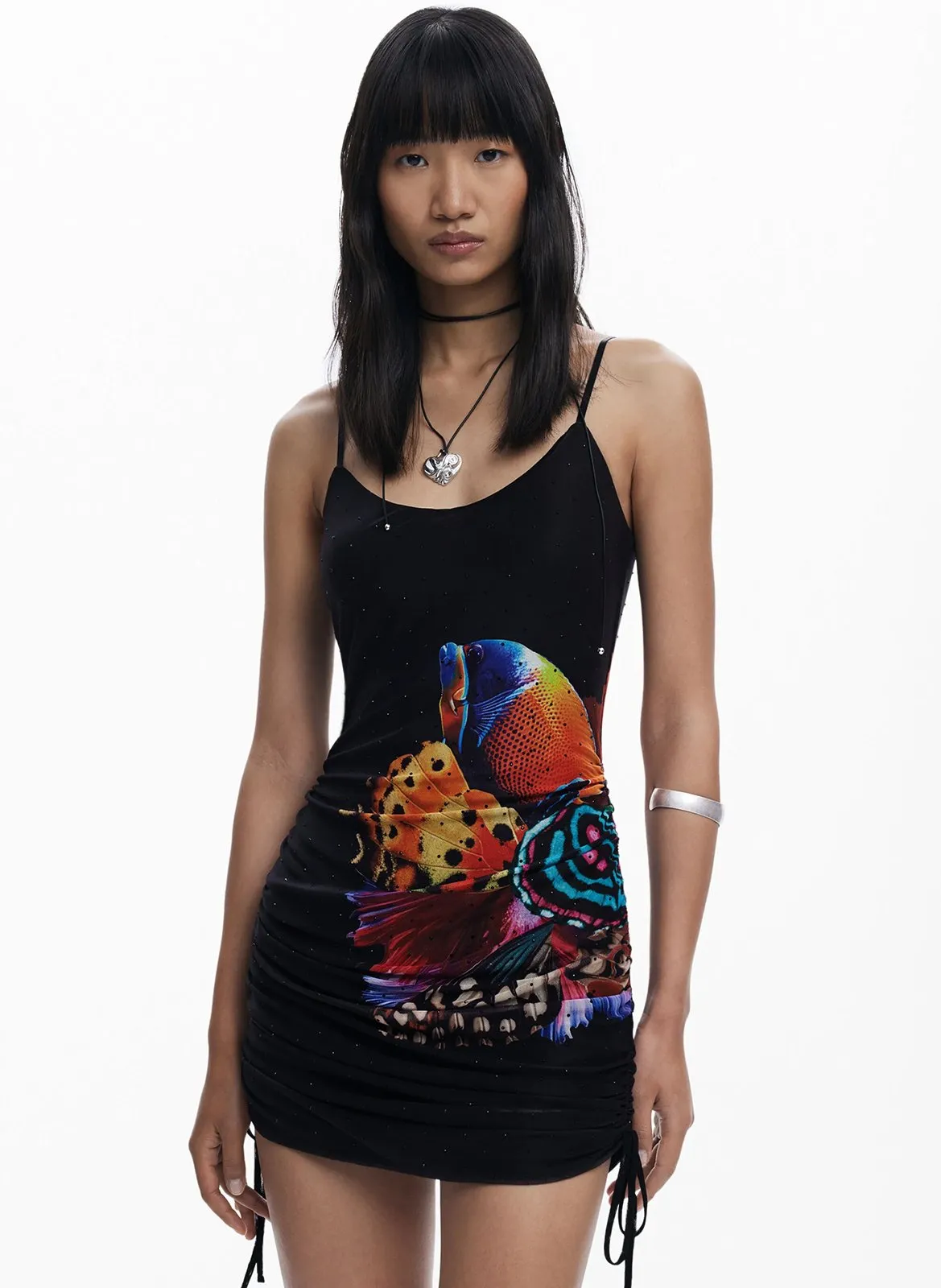 Kurzkleid mit V-Ausschnitt Schwarz