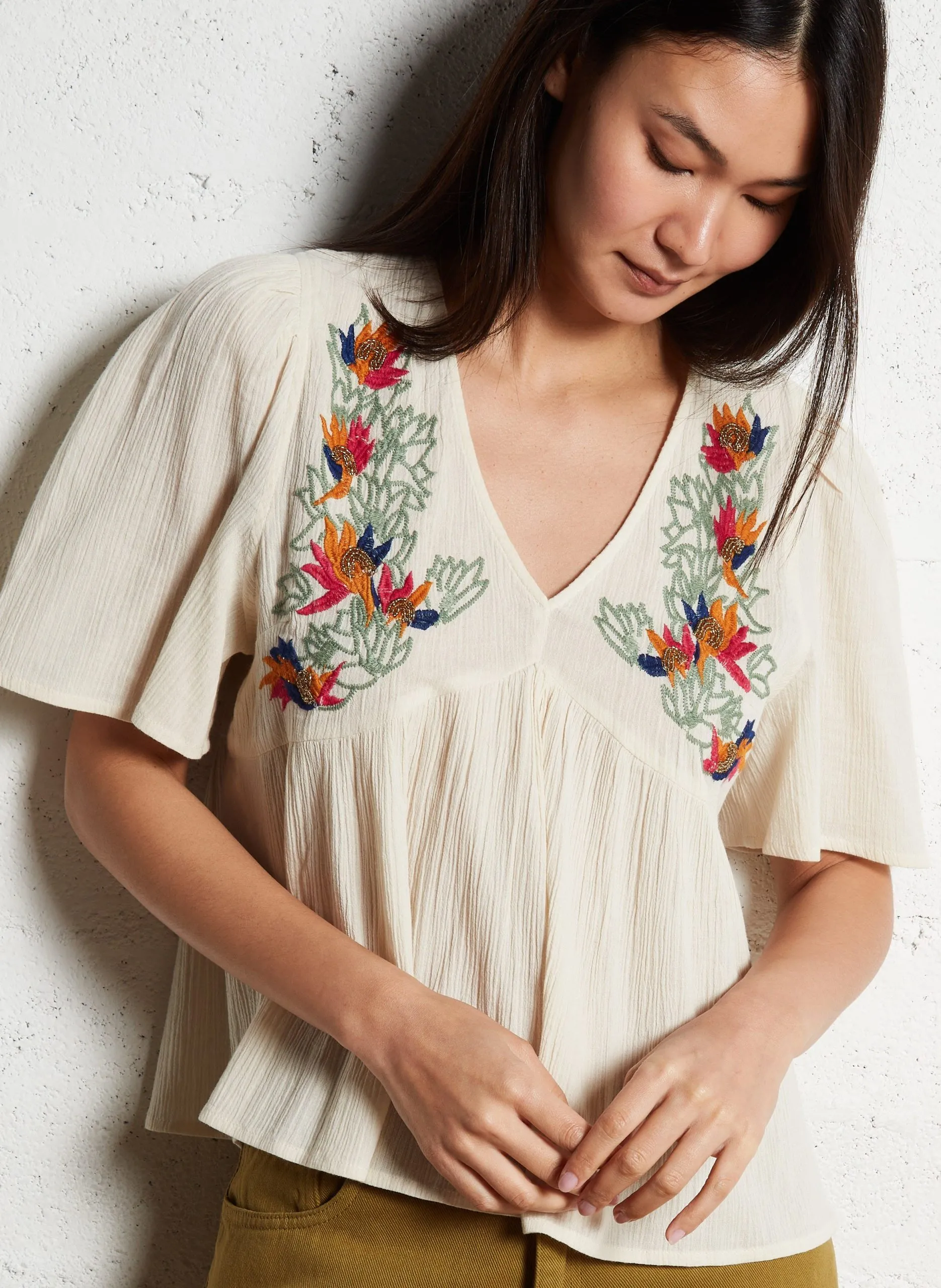 Bluse mit V-Ausschnitt aus Bio-Baumwolle Weiss CHOLY