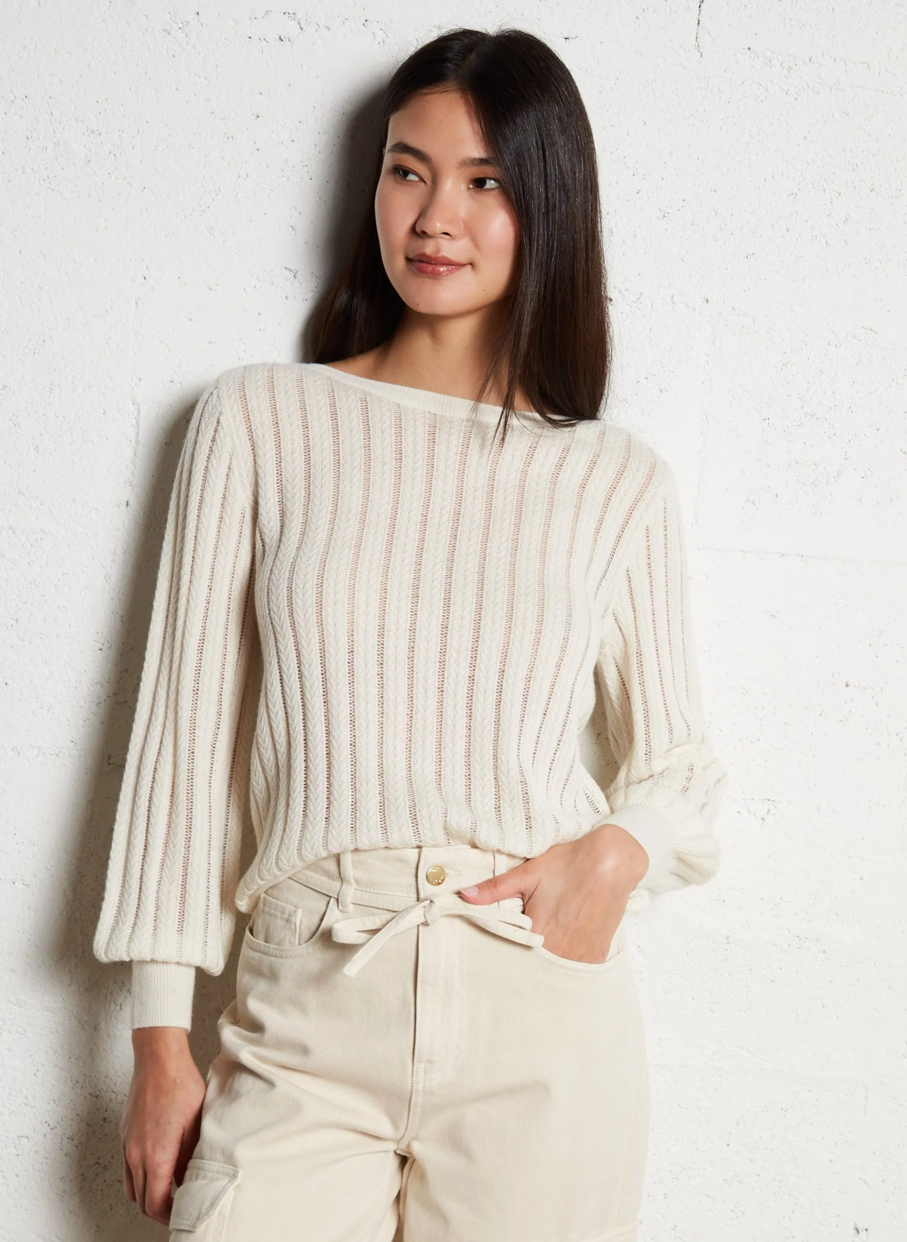 Ajour-Strickpullover mit U-Boot-Ausschnitt Weiss COLORADO