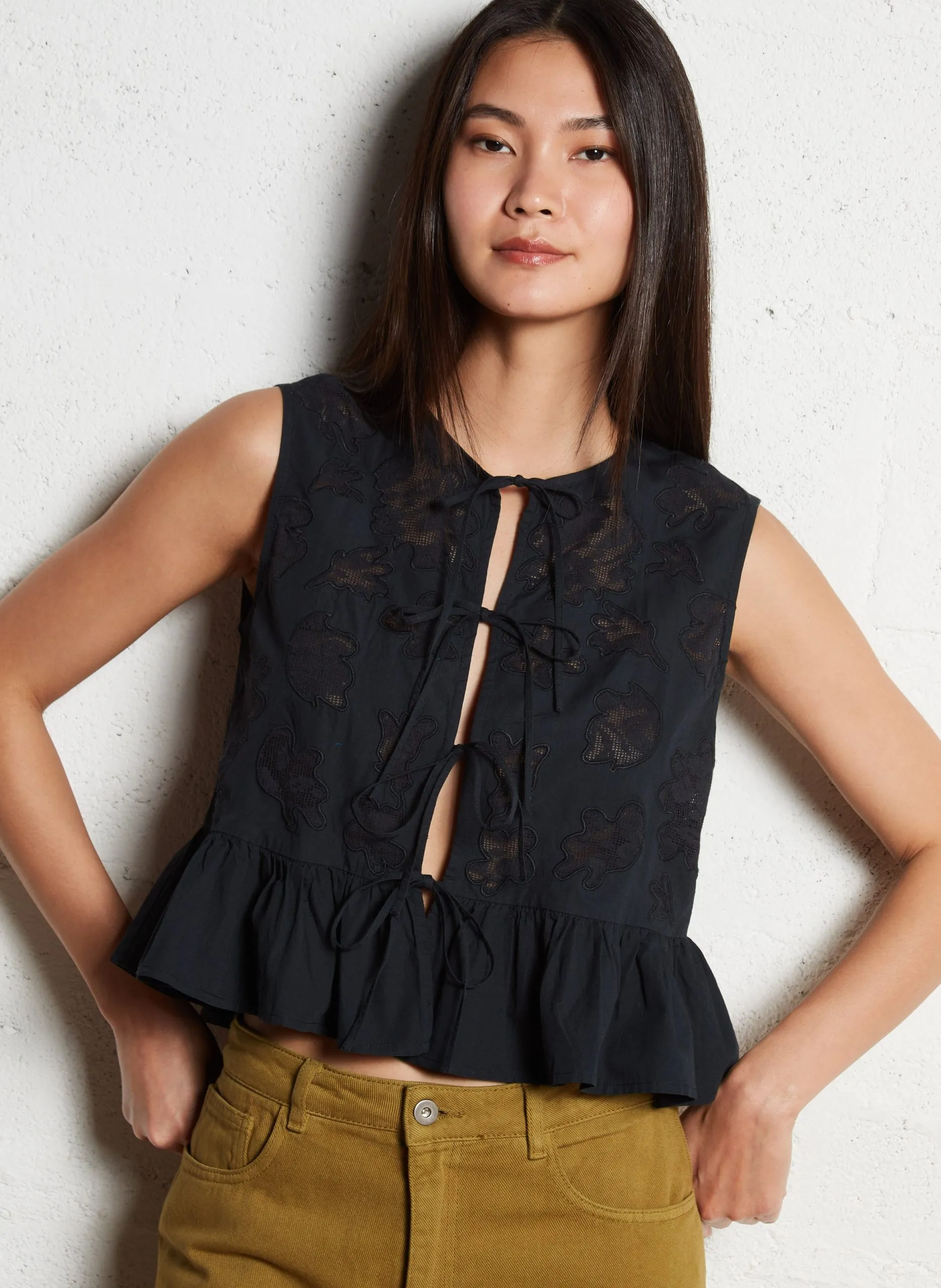 Aimee - Plumetis-Oberteil Schwarz DOTTY