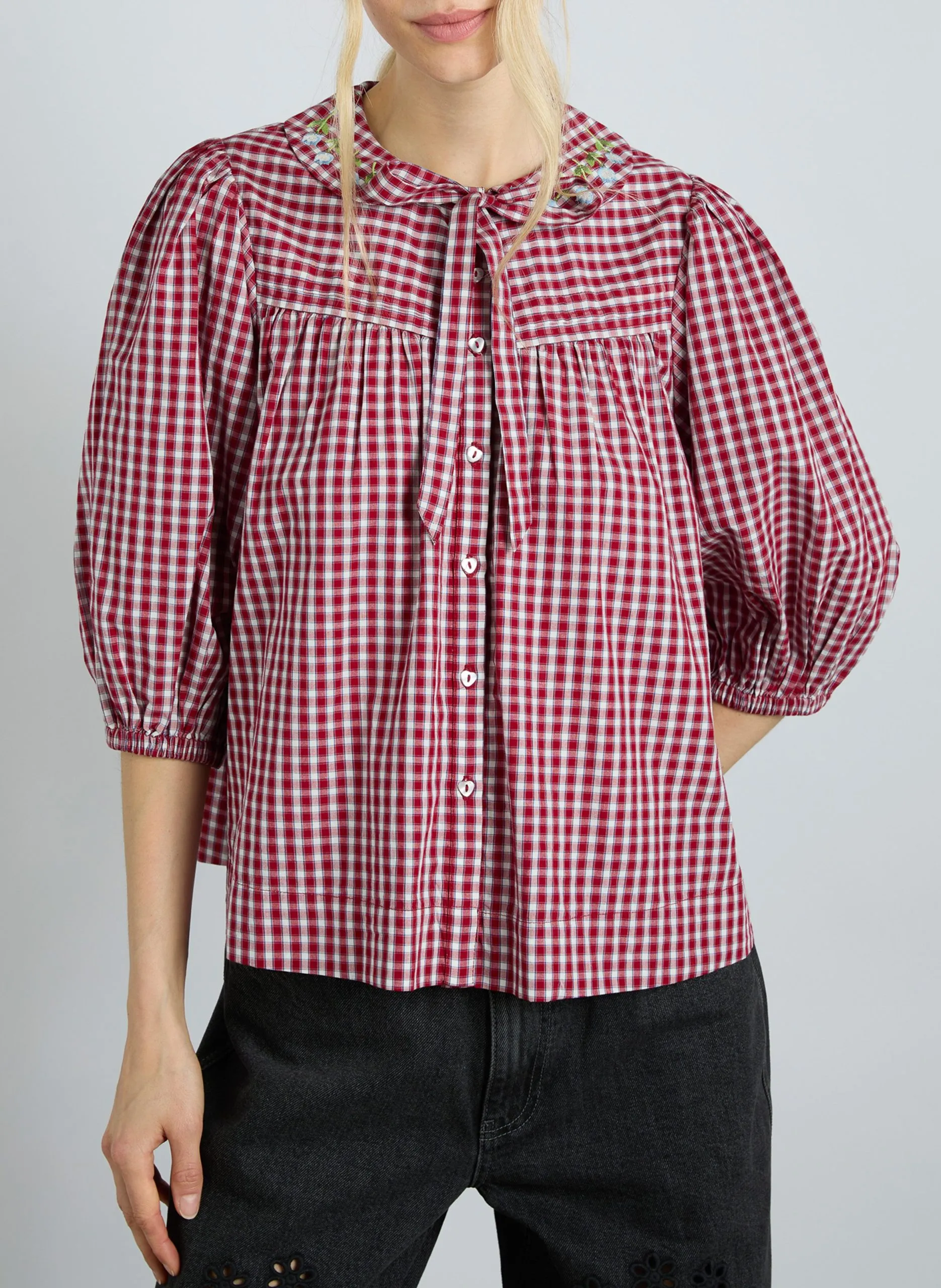 Weites Vichy-Karohemd mit Knopfleiste Braun MILA