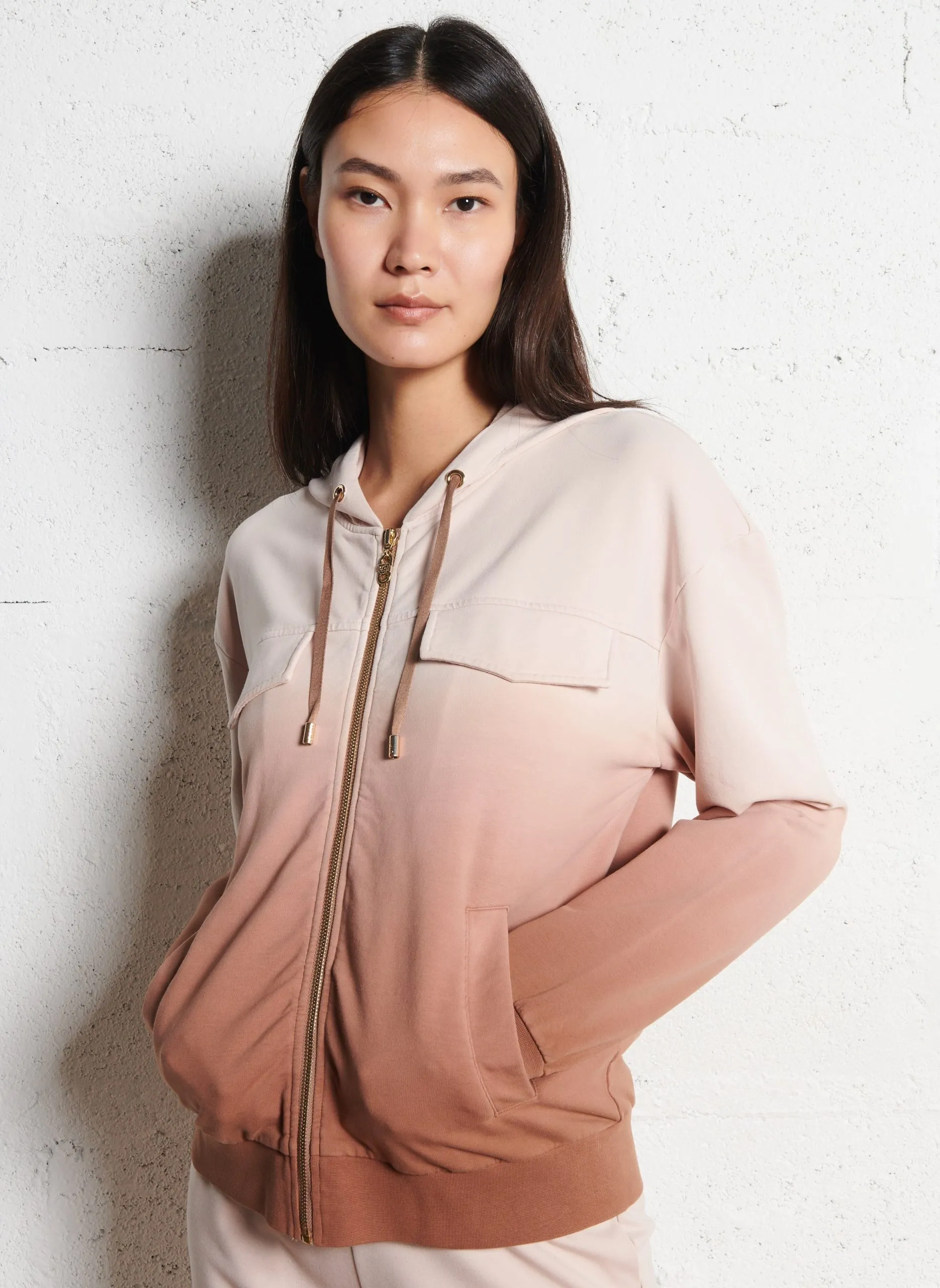 Gerader Sweatshirt mit Reißverschluss aus Baumwollmischung Braun