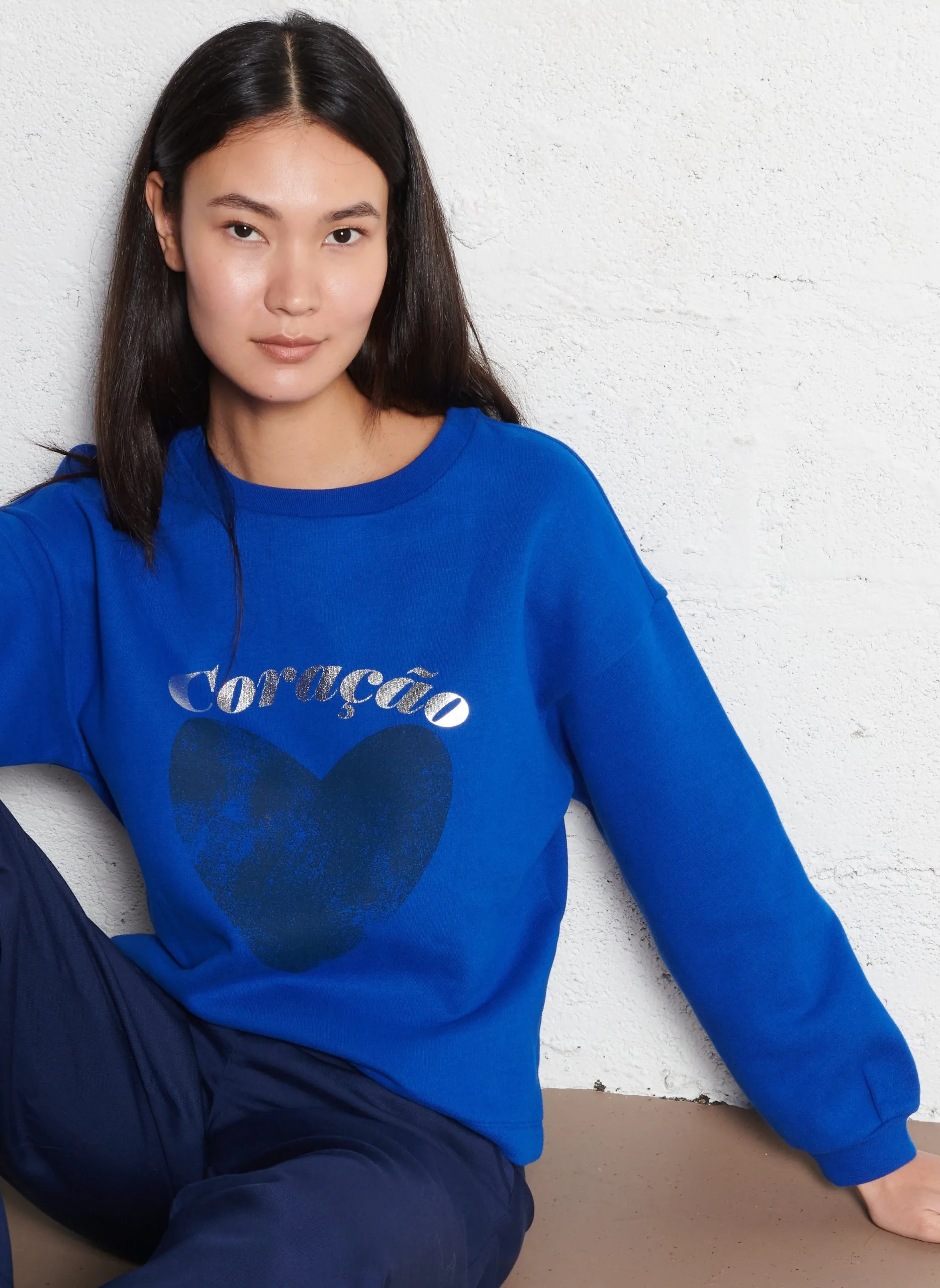 Straight round-neck sweatshirt Blau MIDI