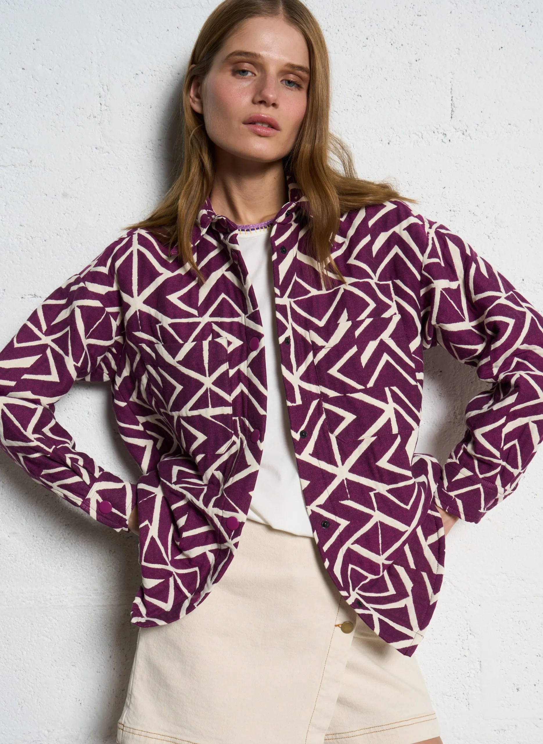 Bedrucktes Hemd mit klassischem Kragen aus Baumwollmischung Violett