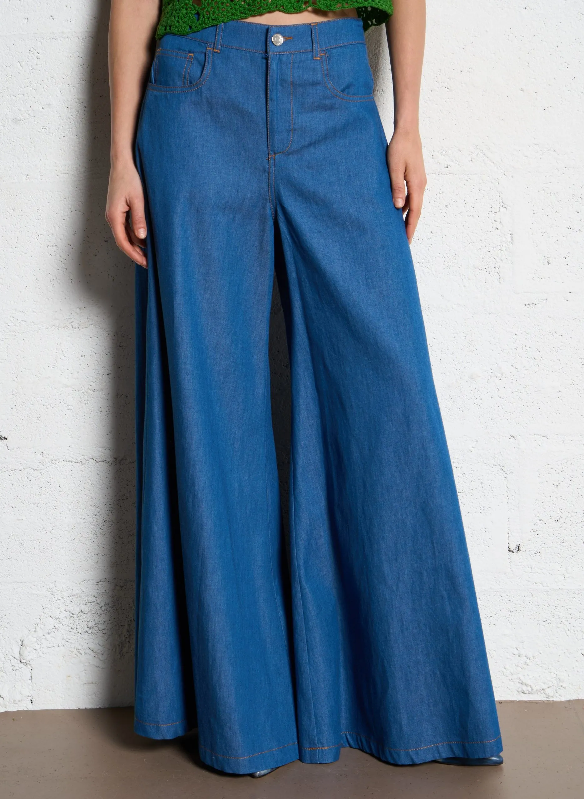 Weite Denim-Hose aus Baumwolle Blau