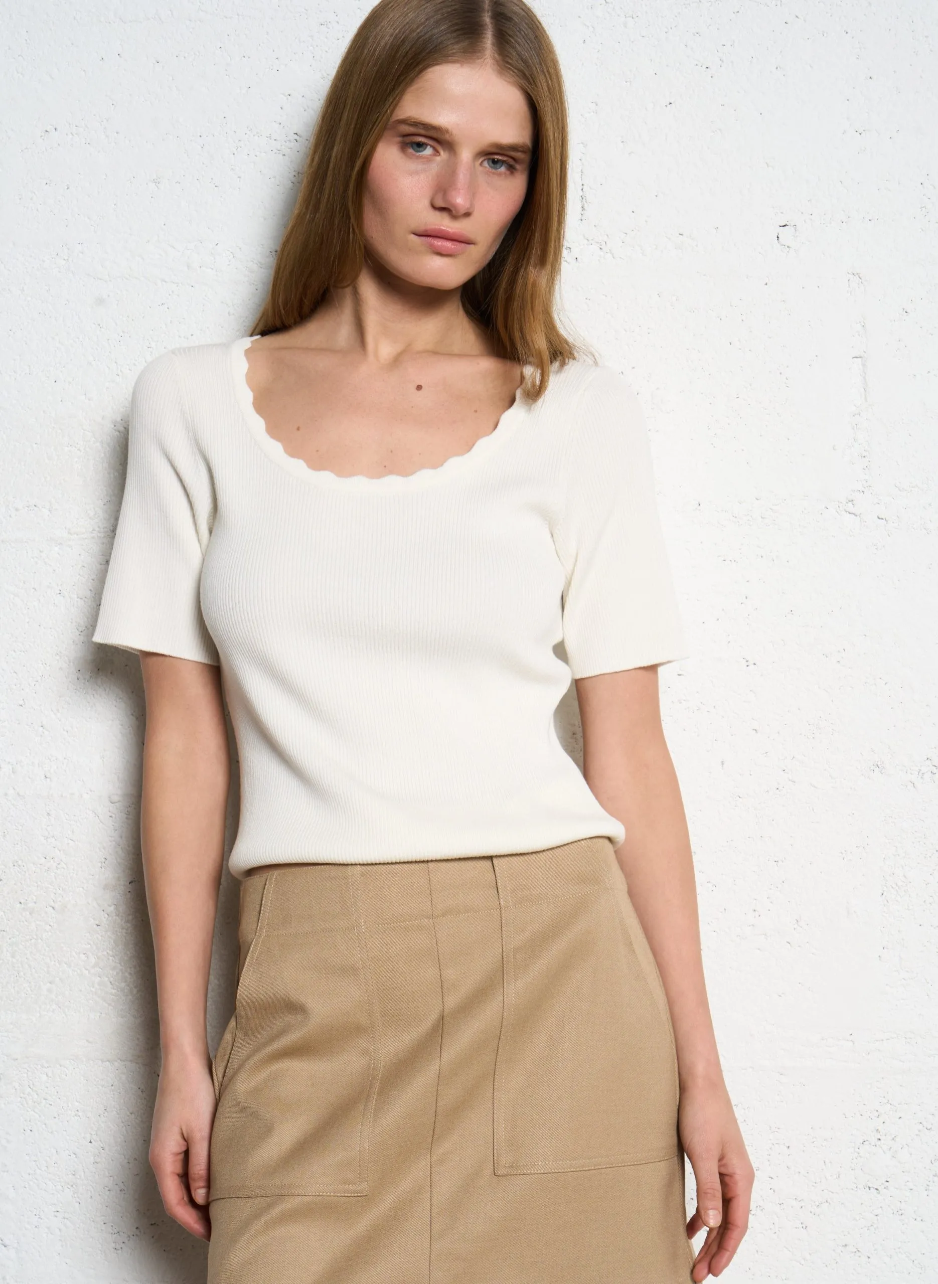 Angepasster Pullover mit kurzen Ärmeln Weiss TALA