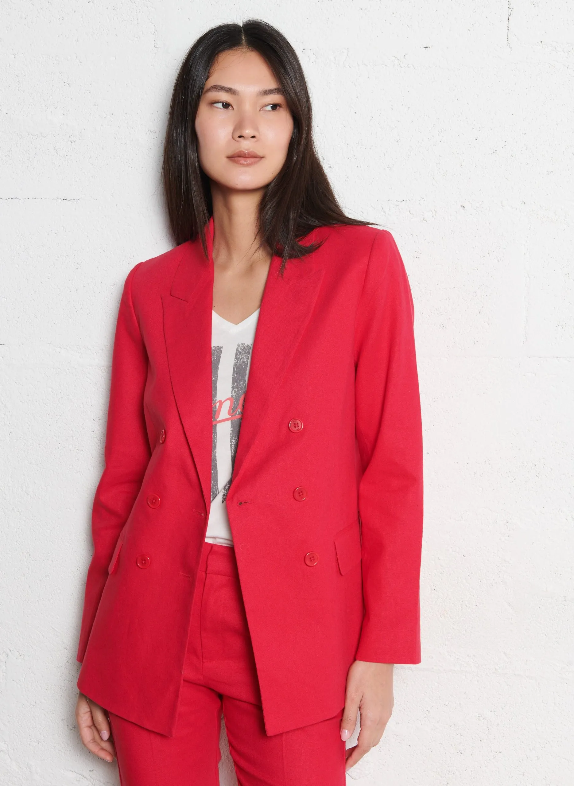 Geknöpfter Blazer aus Leinenmischung Rot