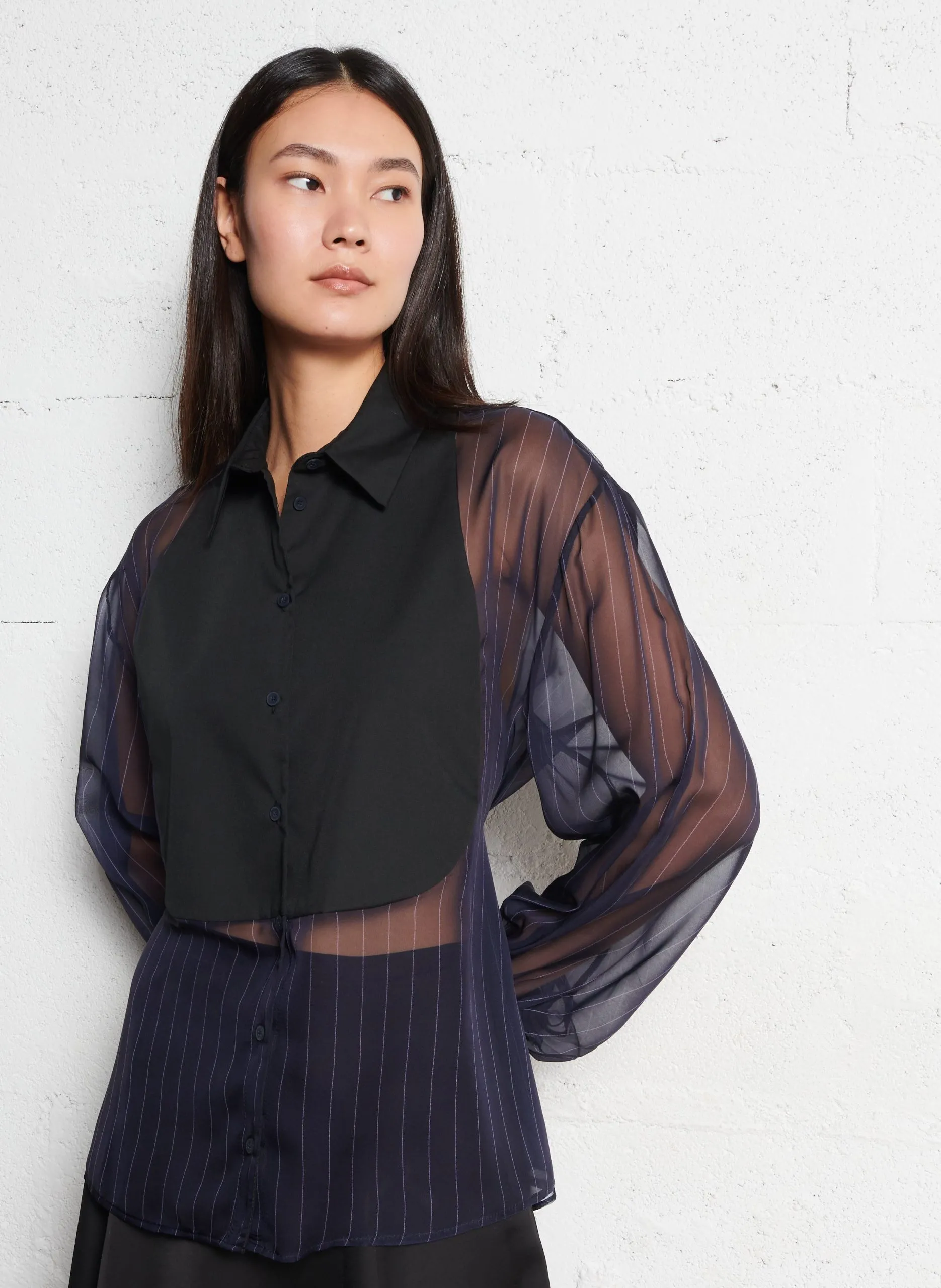 Gestreiftes Hemd mit Gürtel und Einsatz Blau