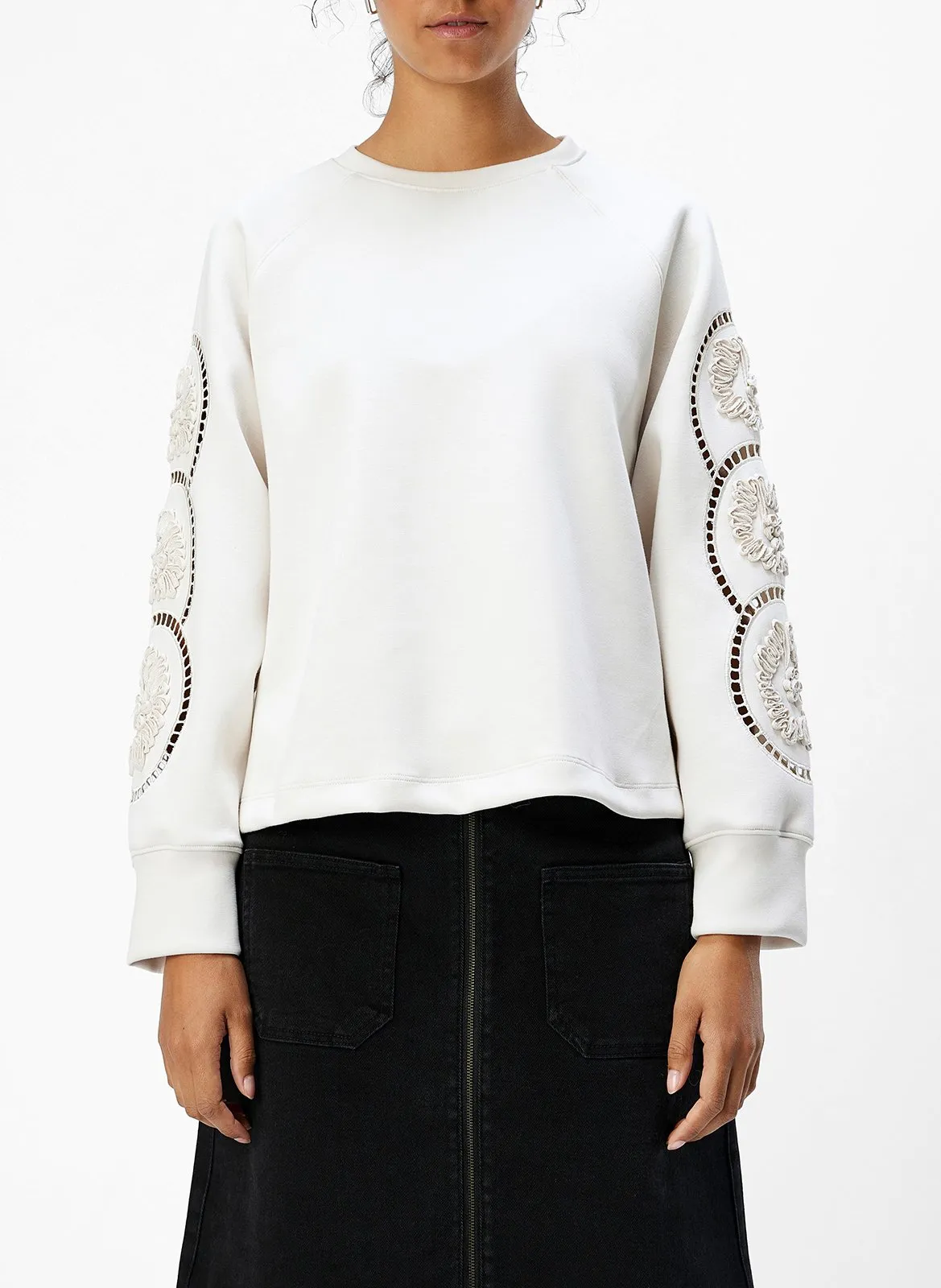 Gerade geschnittener Pullover aus recycelten Mischfasern Weiss