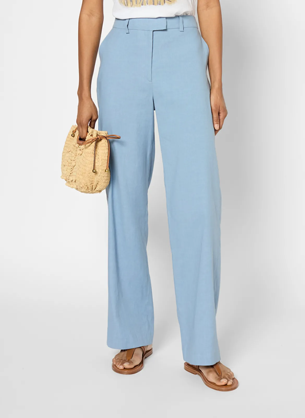 Weit geschnittene Hose aus Leinen-Mix Blau LILLA