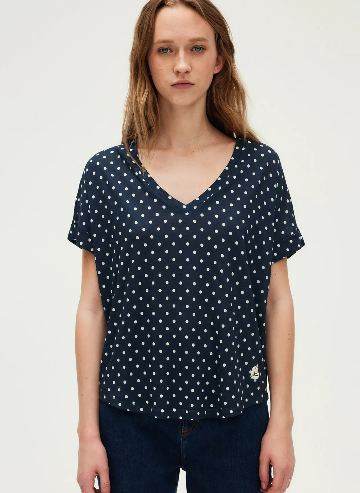 Baumwoll-T-Shirt mit V-Ausschnitt Blau GUENAELLE