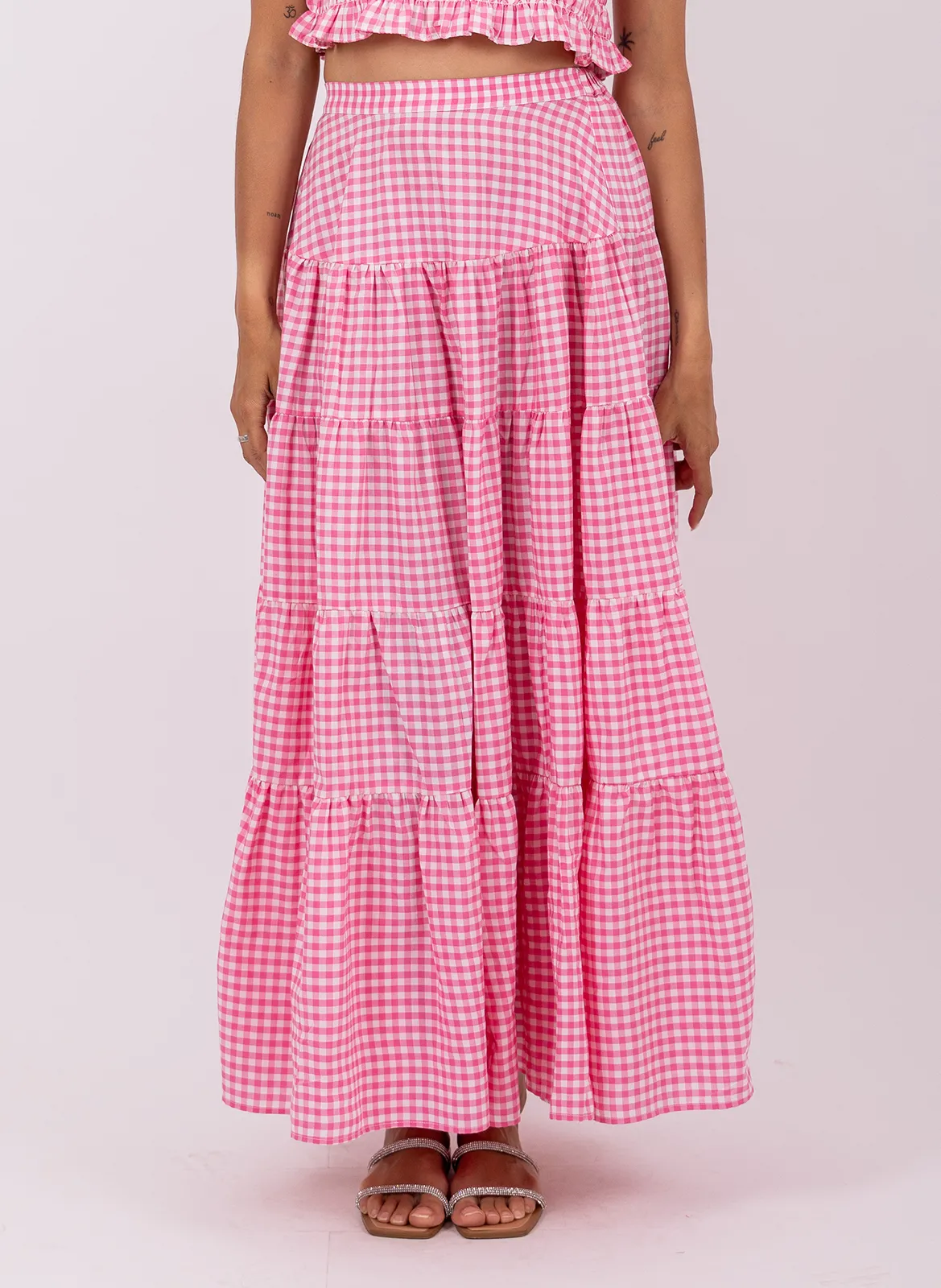 Gekräuselter langer Rock mit Mustern Rosa ODETTE