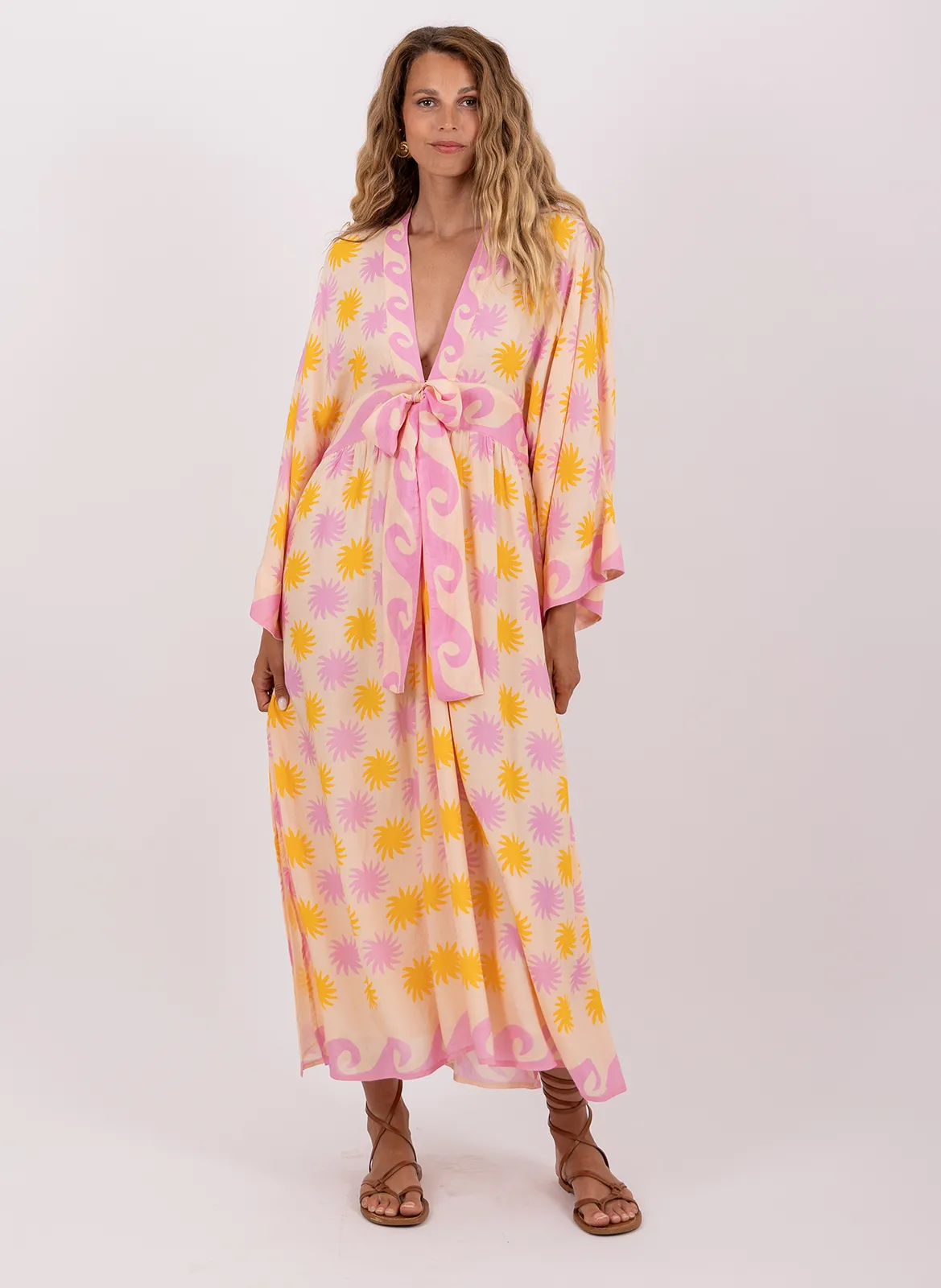 Weites langes Baumwollkleid Beige JANIS