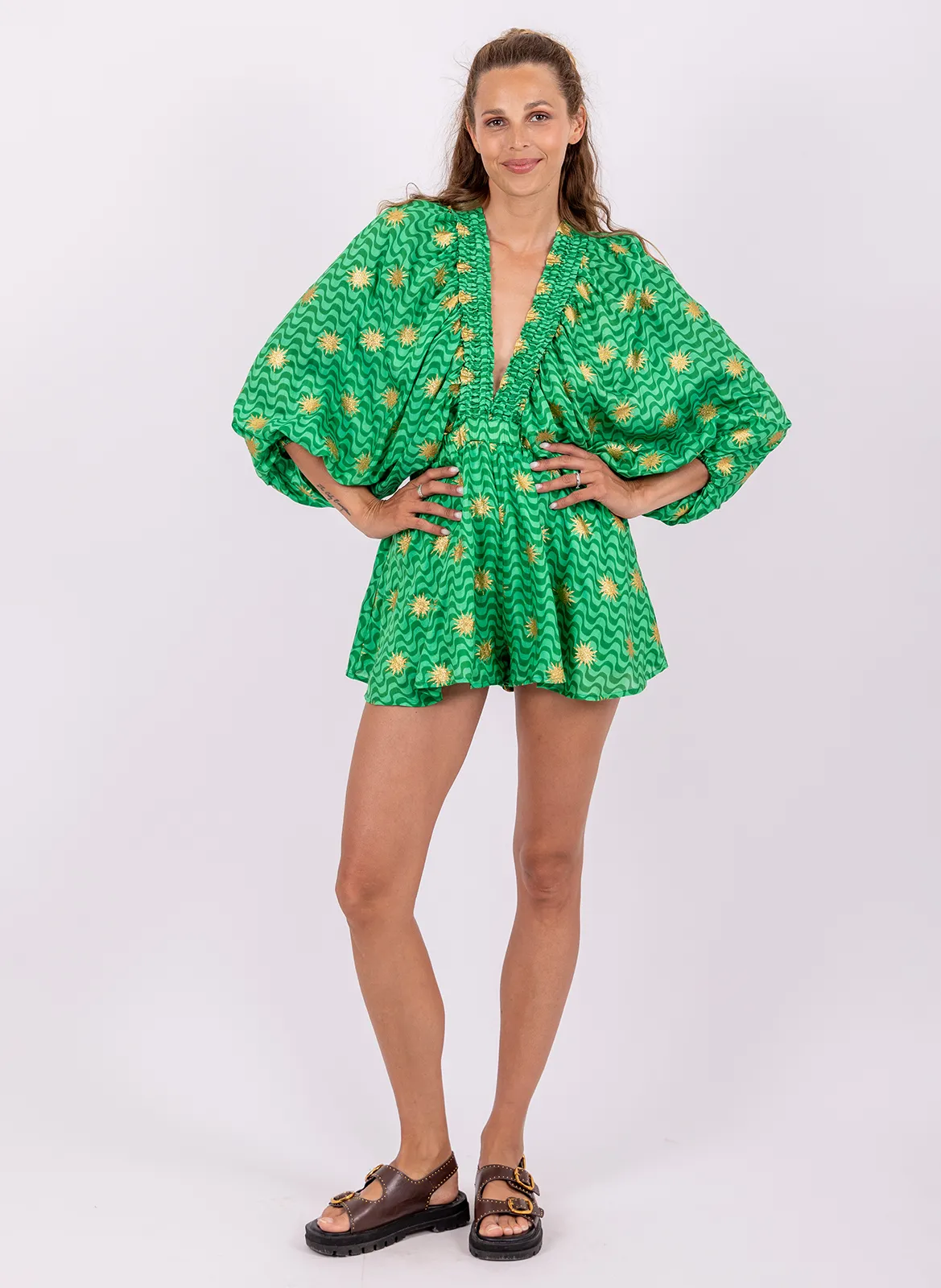 Playsuit mit tiefem V-Ausschnitt Grun ALICIA