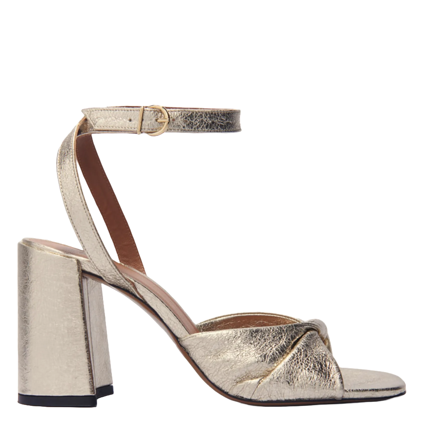 Sandalen mit Absatz aus metallisiertem Leder Golden