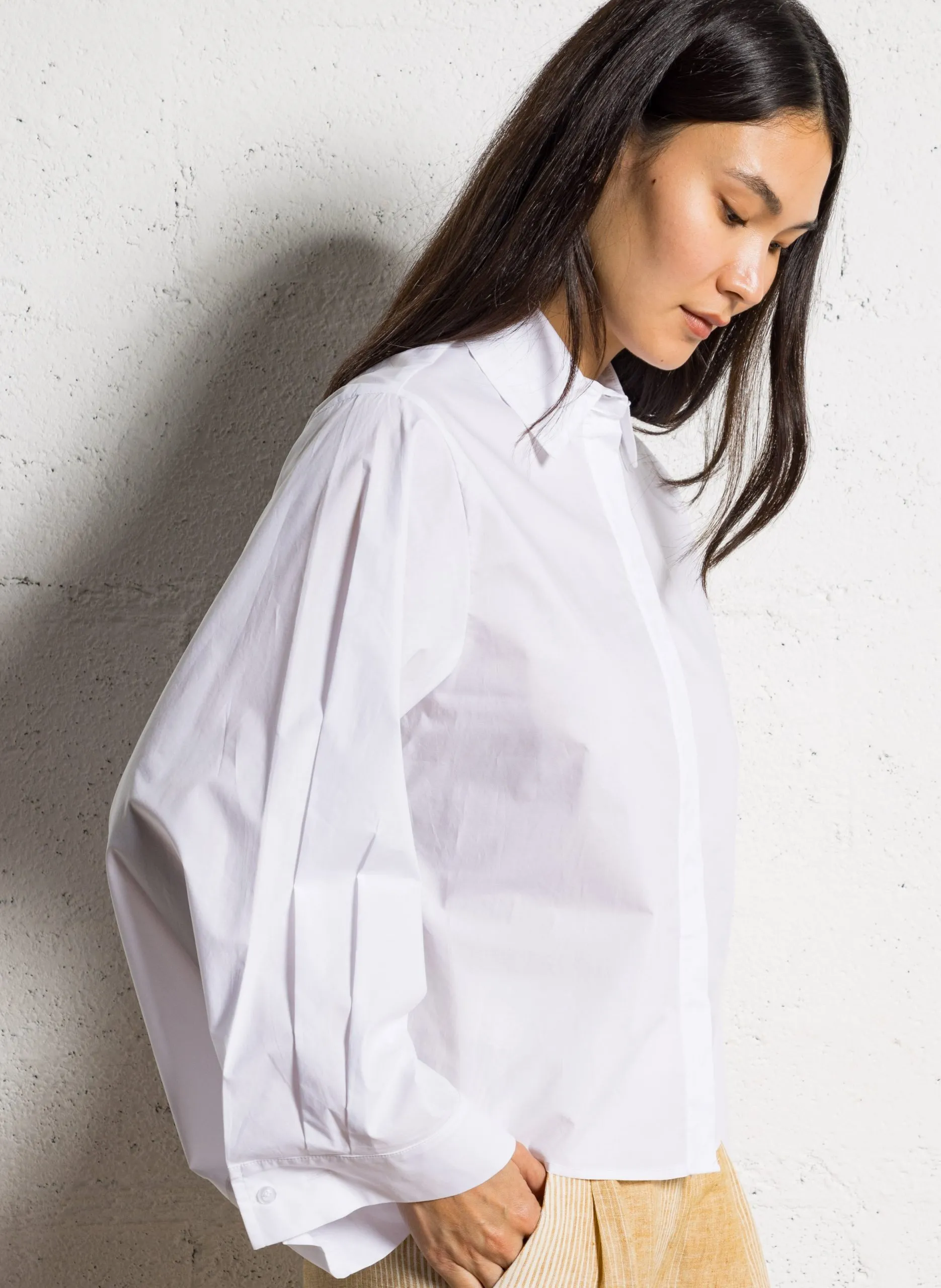 Weite Baumwollbluse mit Bindebändern Weiss MERIDA