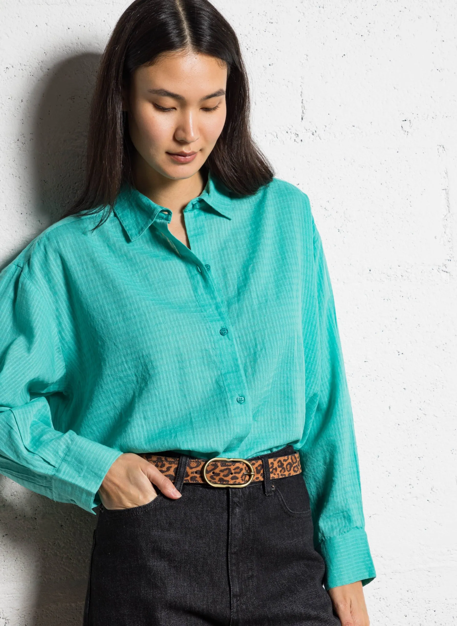 Oversize-Bluse aus Baumwolle mit klassischem Kragen Grun TOMY