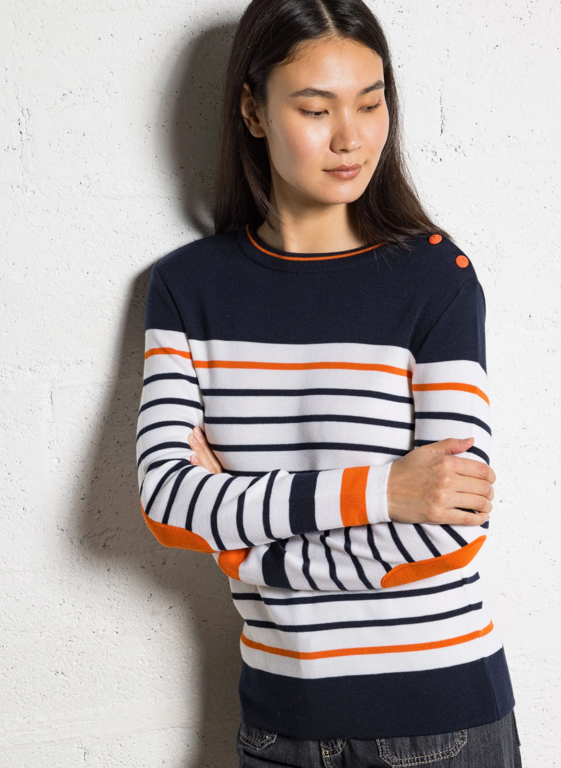 Gerade geschnittener Rundhalspullover aus Wolle Mehrfarbig