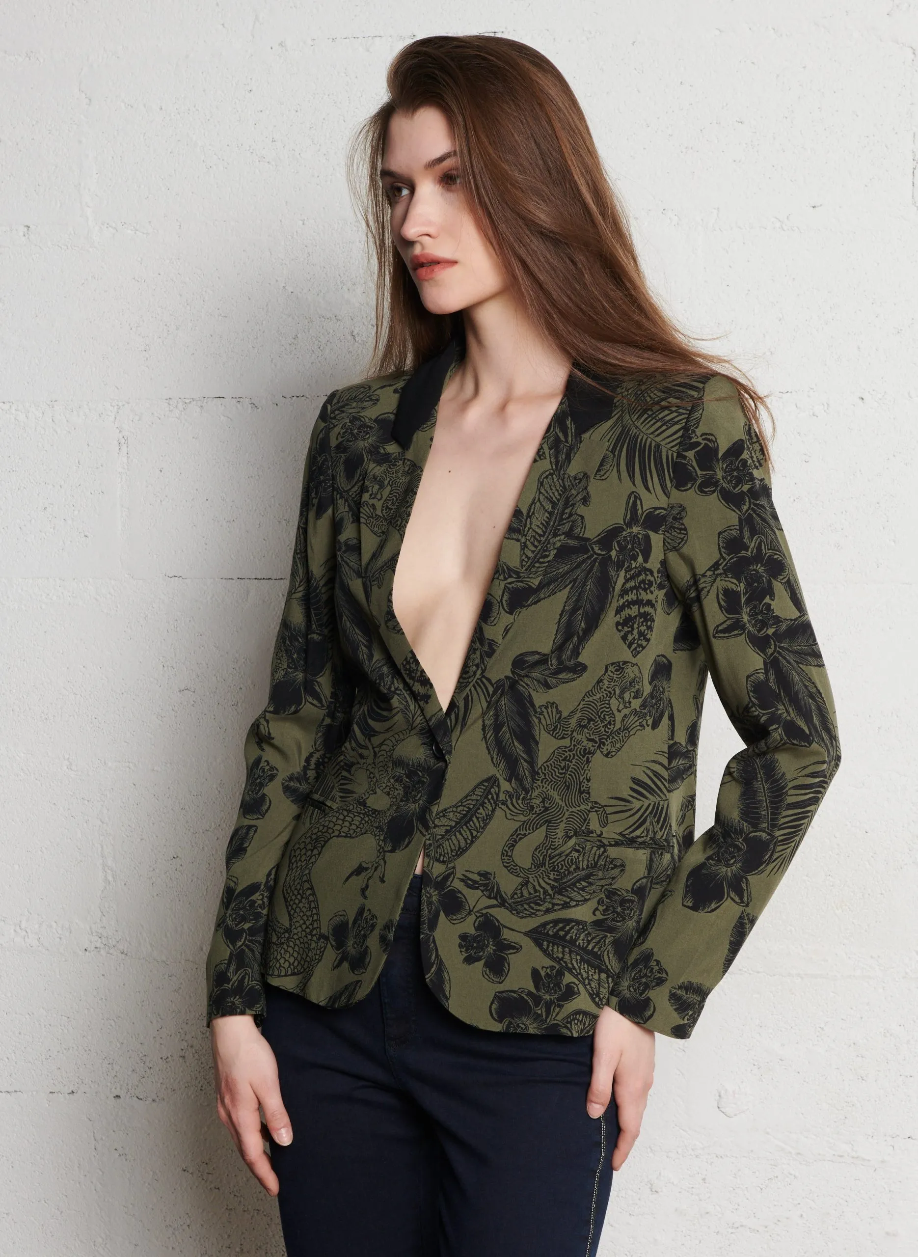 Bedruckter gerade geschnittener Anzugmantel Khaki