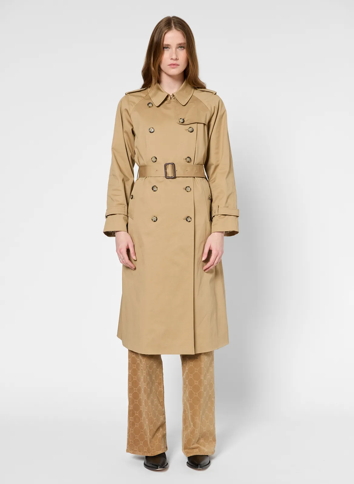 Langer Trenchcoat aus Baumwoll-Mix Beige SERGE