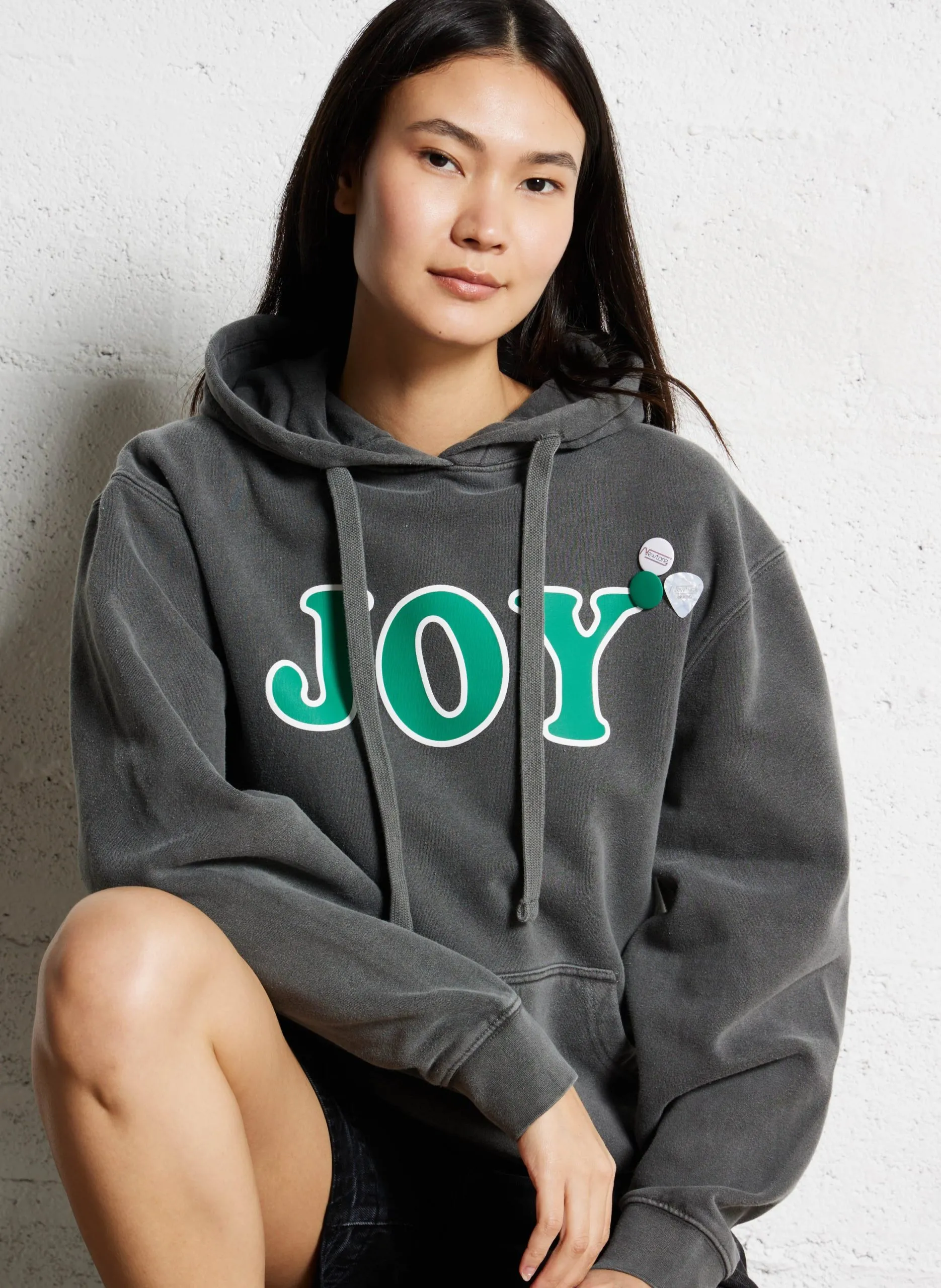 Gerader bedruckter Kapuzenpullover Grau JAGGER JOY