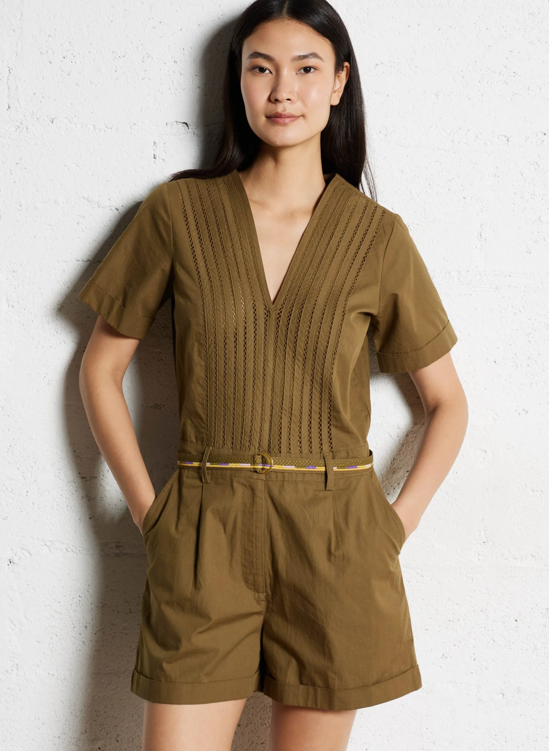 Playsuit aus Baumwolle Khaki