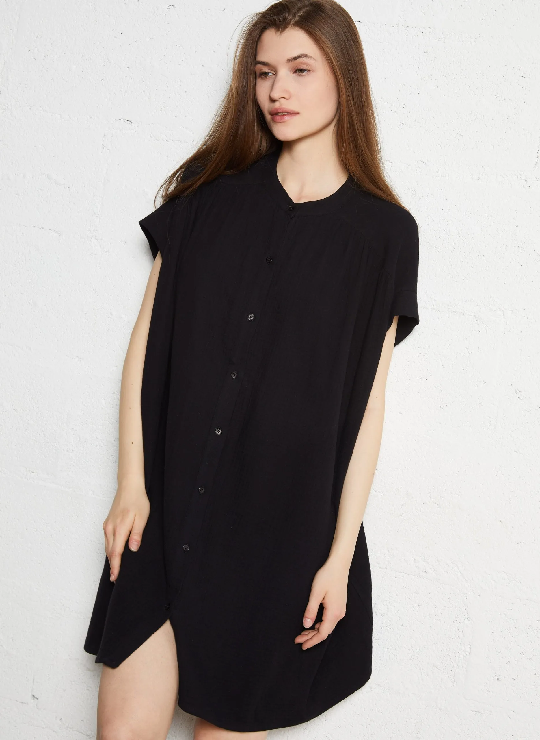 Baumwoll-Kurzkleid mit Rundhalsausschnitt Schwarz HELIETTE